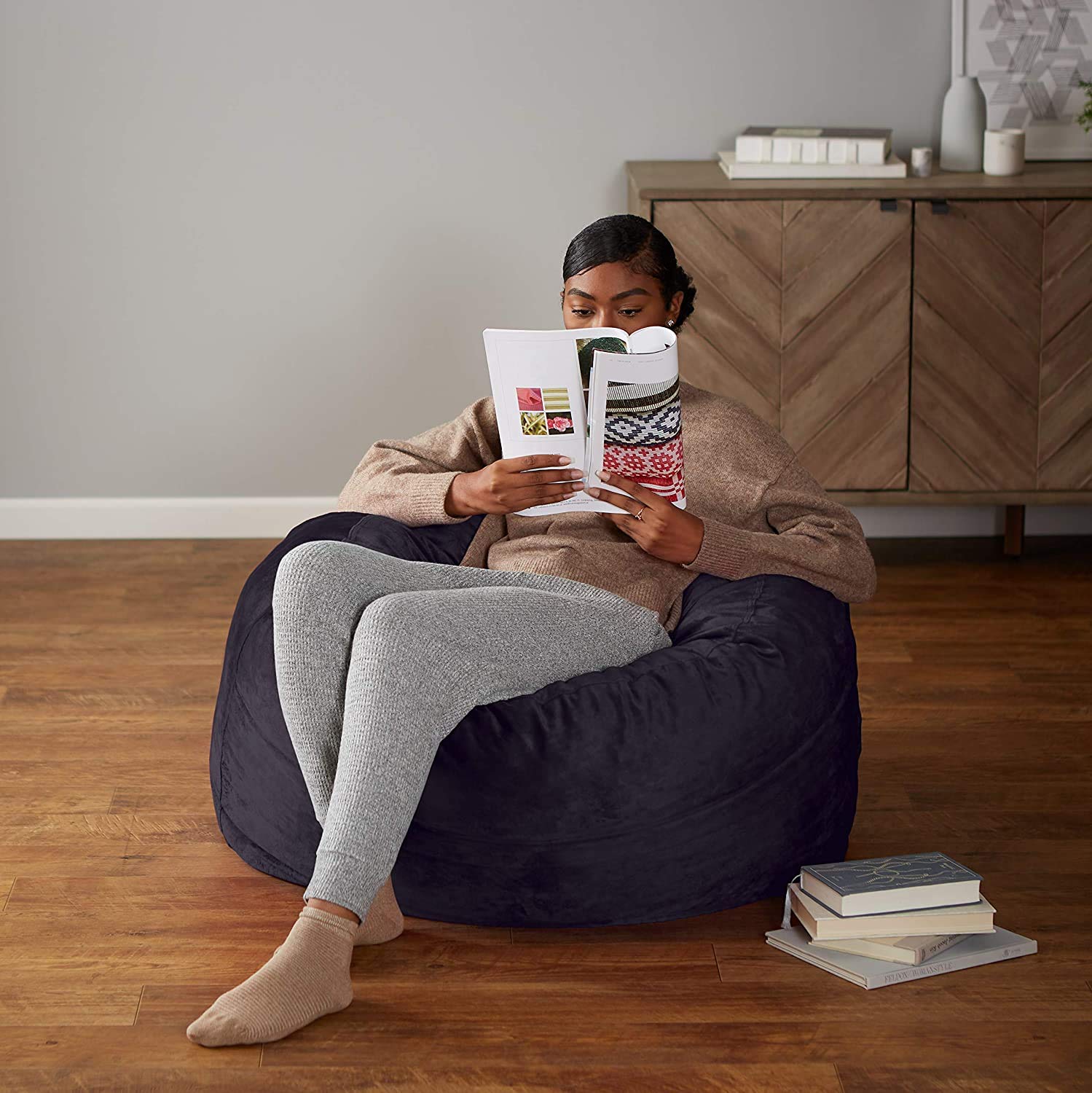 Amazon Basics Poltrona a Sacco Memory Foam Blu Chair 3'