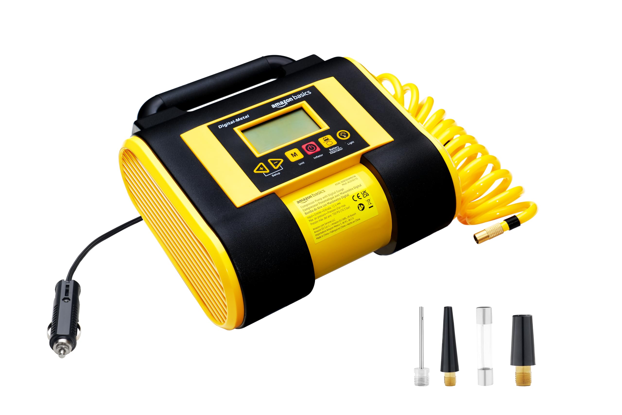 AmazonBasics Compressore Portatile 12V 150 PSI Nero con Manometro