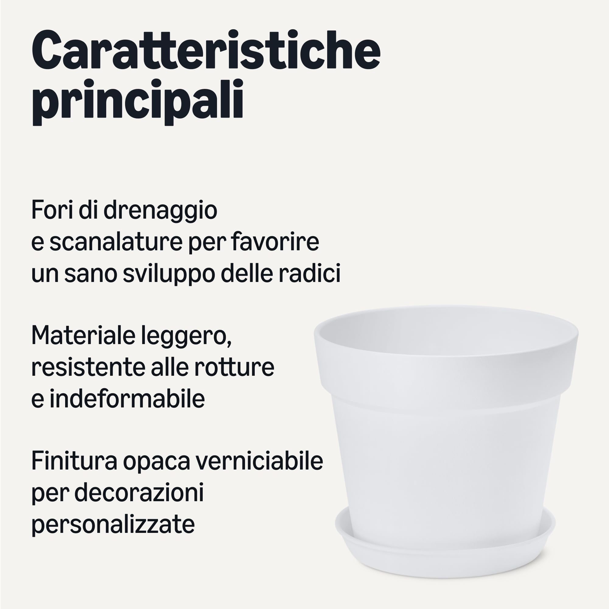 Amazon Basics vaso per piante 20,3 cm bianco con sottovaso