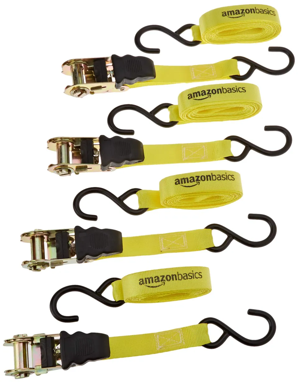 AmazonBasics Cinghie a Cricchetto 4,5m 4 Pezzi Gialle 635 kg