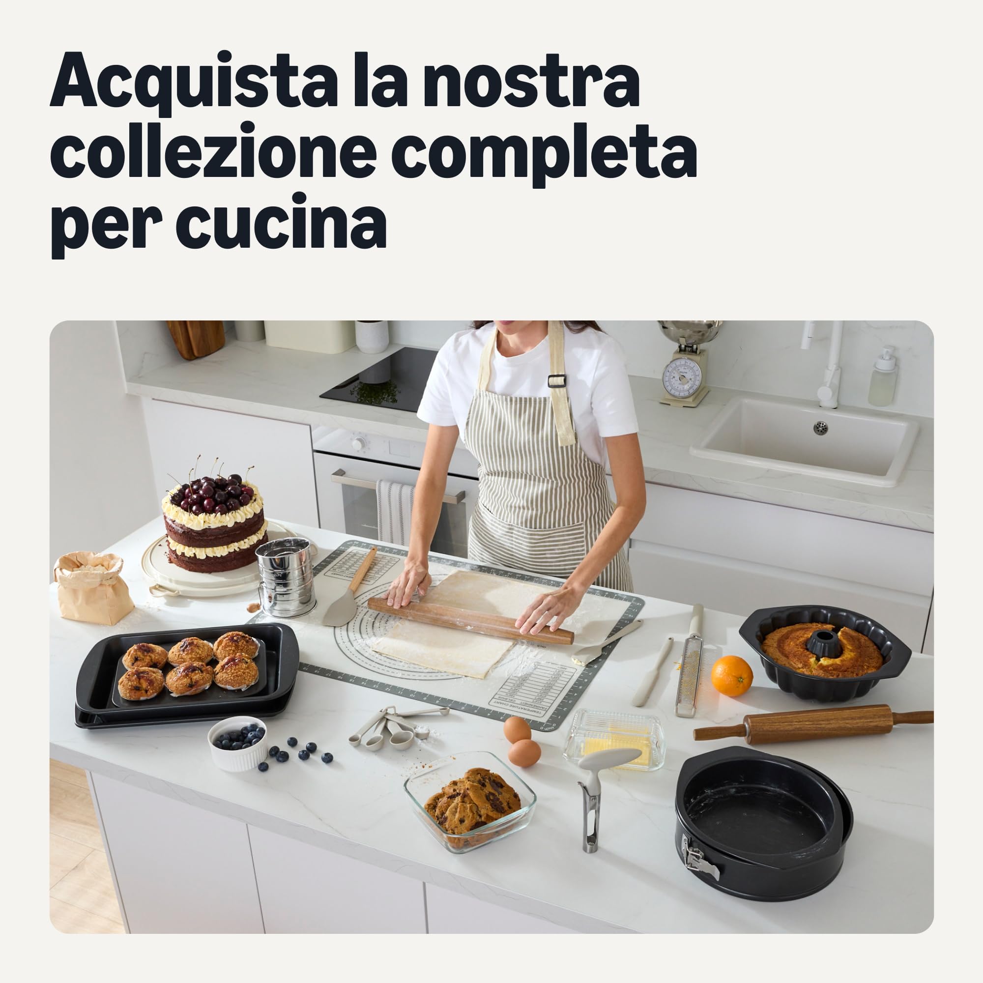 Amazon Basics utensili cucina silicone 14 pezzi grigio lino legno
