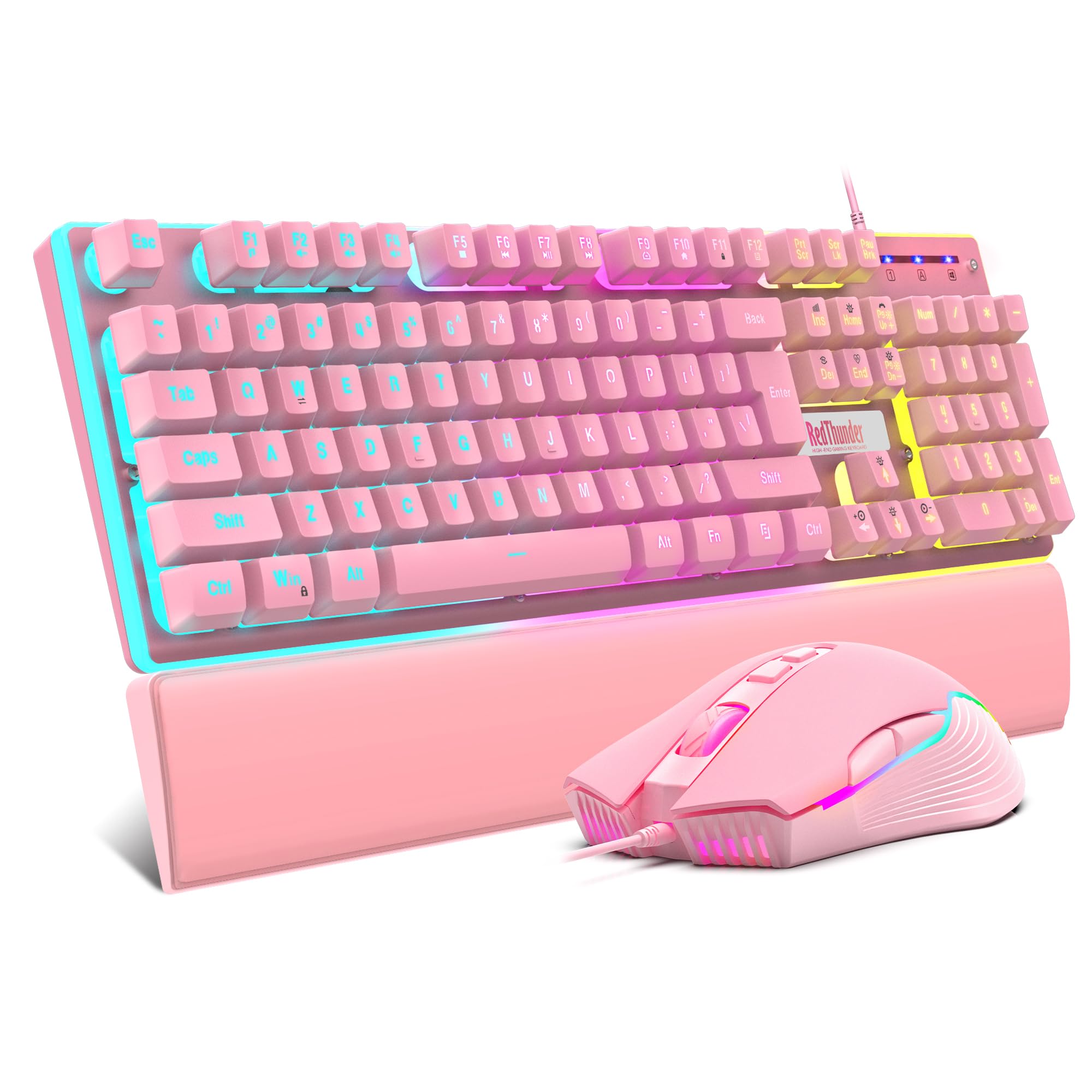 RedThunder K10 Combo Tastiera Mouse Gaming RGB Rosa