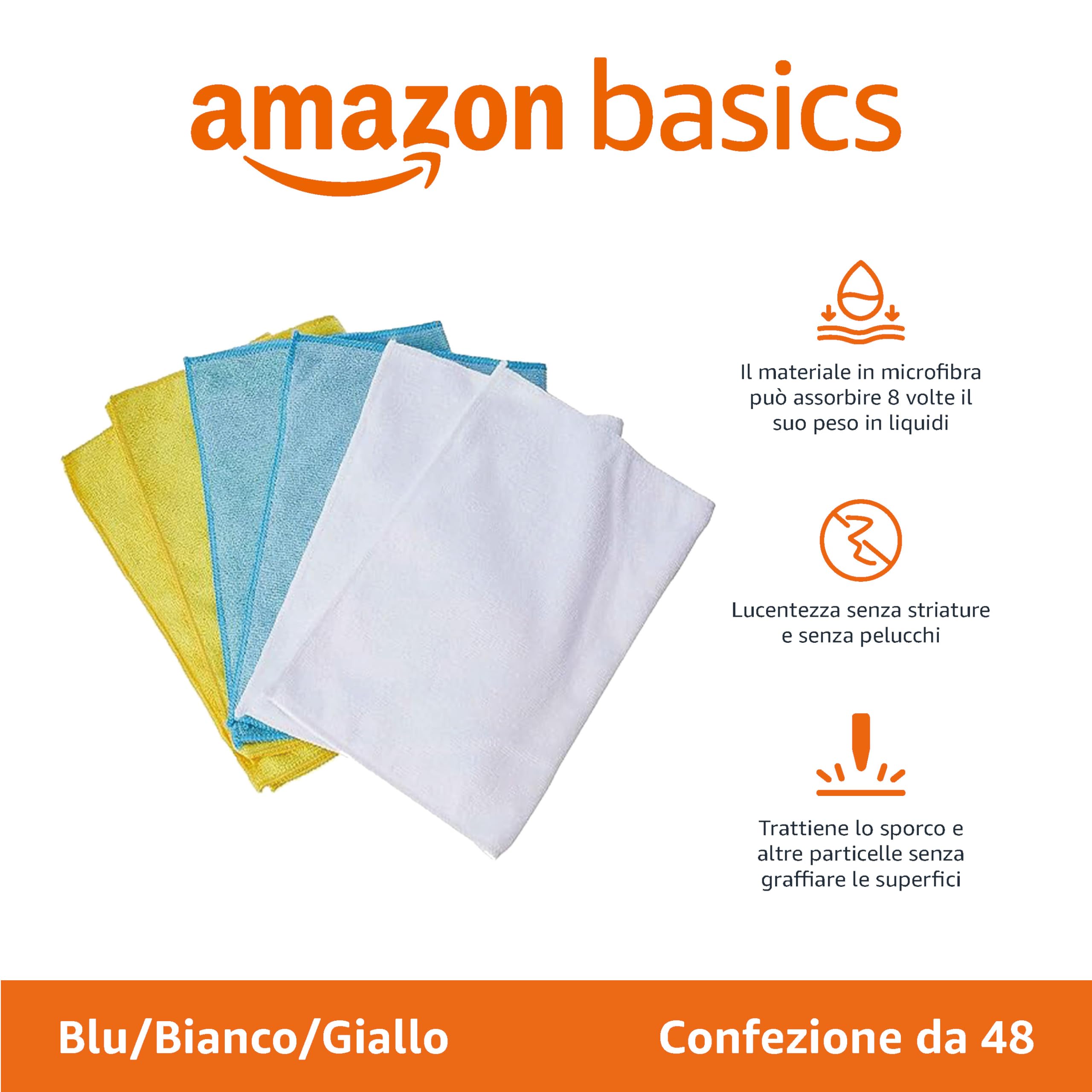 Amazon Basics Panni microfibra pulizia 48 pezzi multicolore