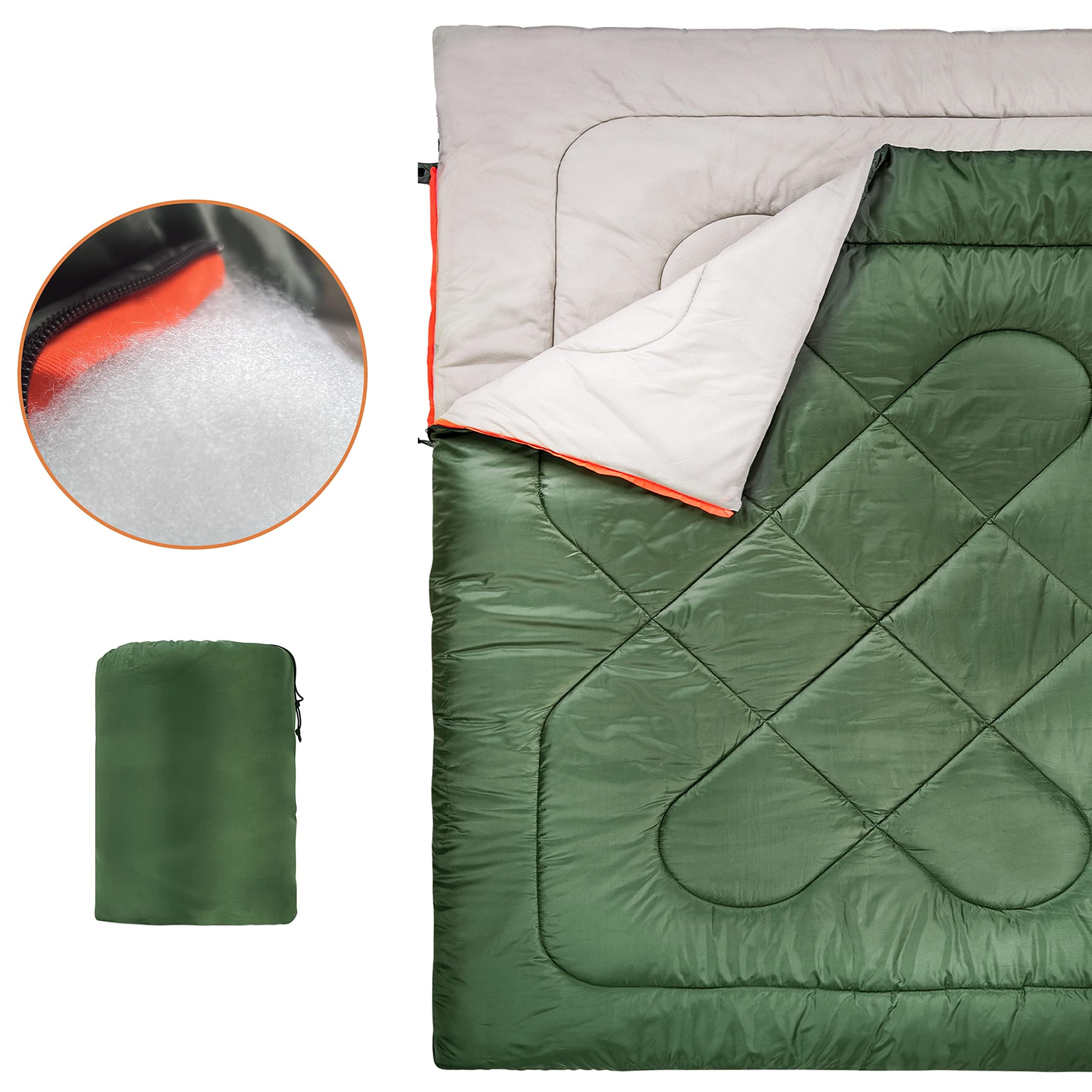 Amazon Basics Sacco a Pelo Matrimoniale 2 Persone Verde Oliva