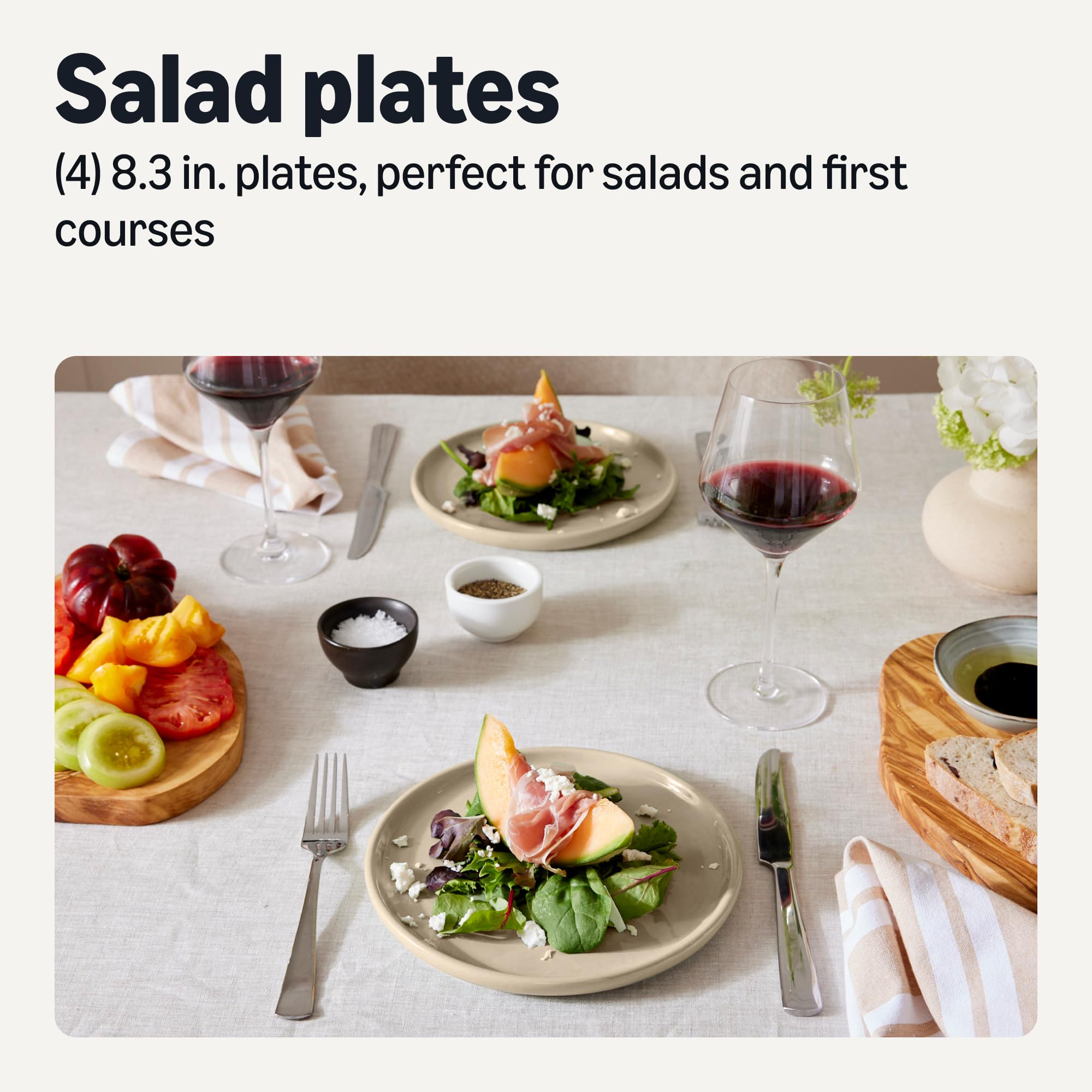 AmazonBasics Piatti insalata gres 21 cm set 4 pezzi avorio