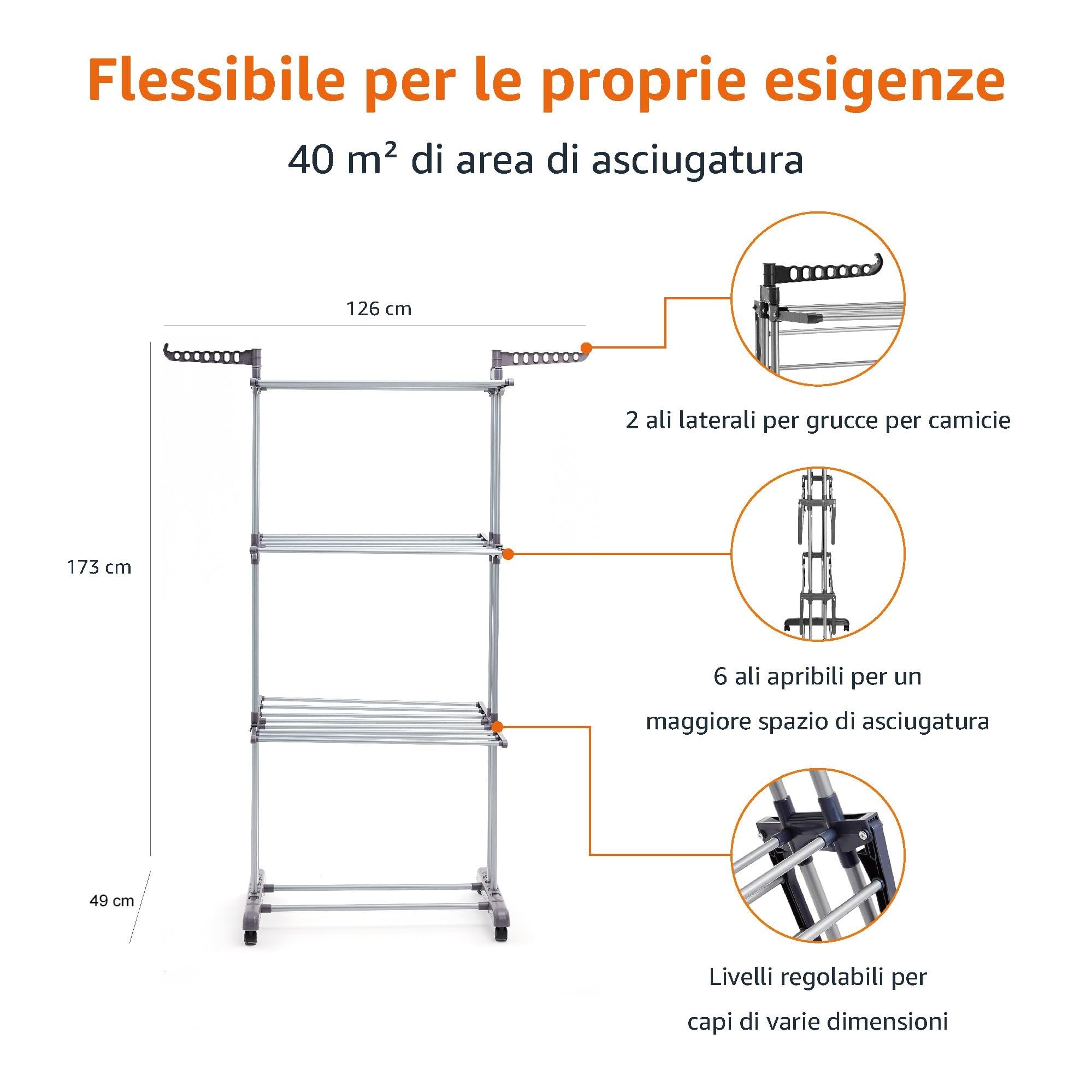 AmazonBasics Stendibiancheria a Torre 4 Livelli Bianco 173cm