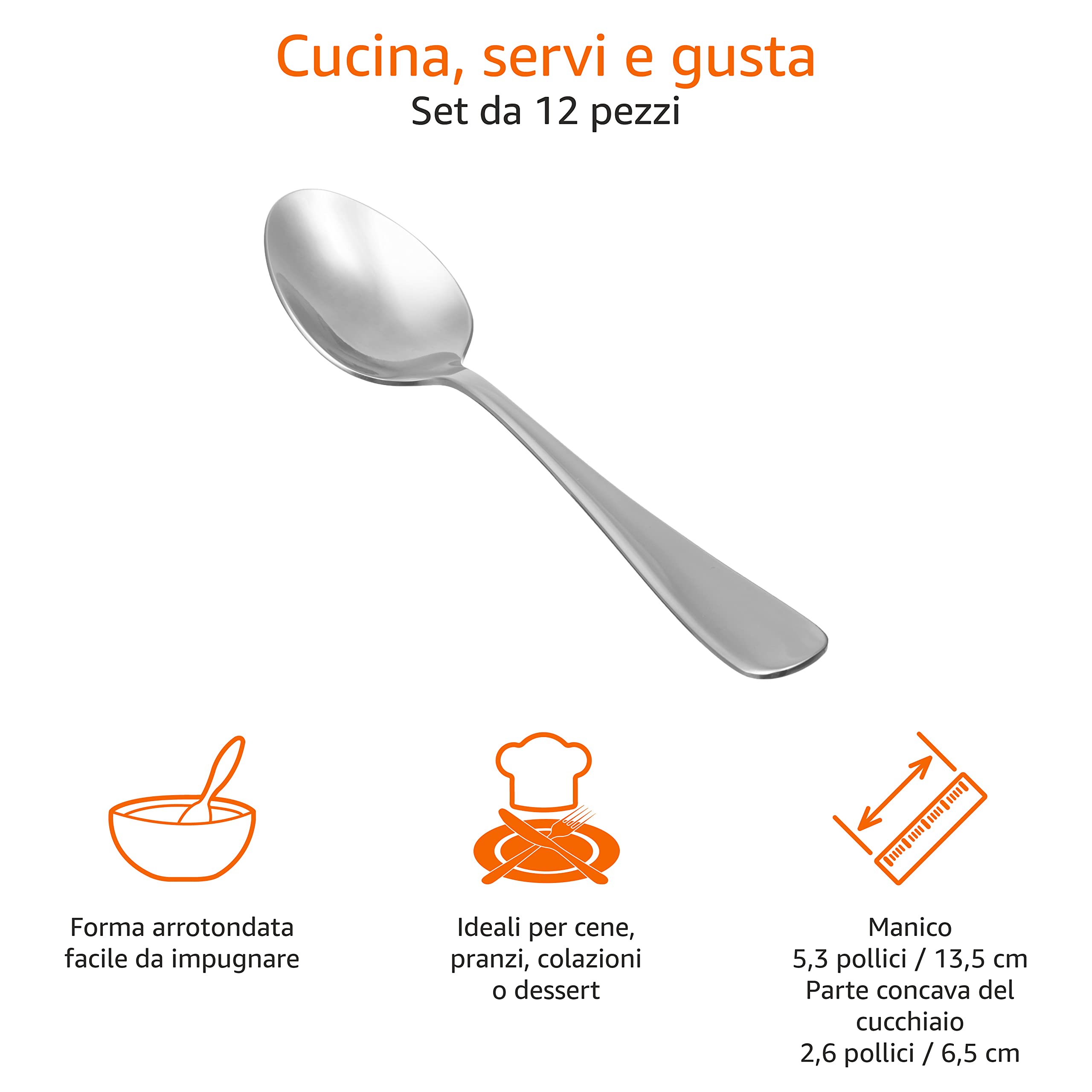 Amazon Basics Cucchiai Tavola Acciaio 12 Pezzi 20 cm