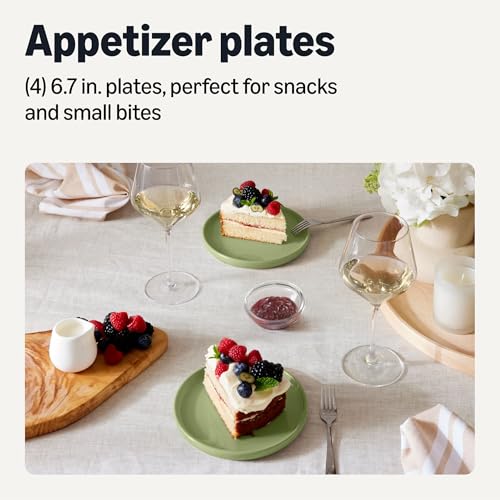 AmazonBasics Set 4 Piatti Antipasti 17 cm Verde Oliva Gres