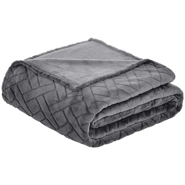 AmazonBasics Copriletto Plaid Pile Grigio 220x240 Morbido