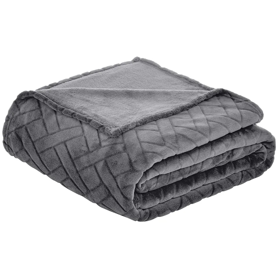 AmazonBasics Copriletto Plaid Pile Grigio 220x240 Morbido