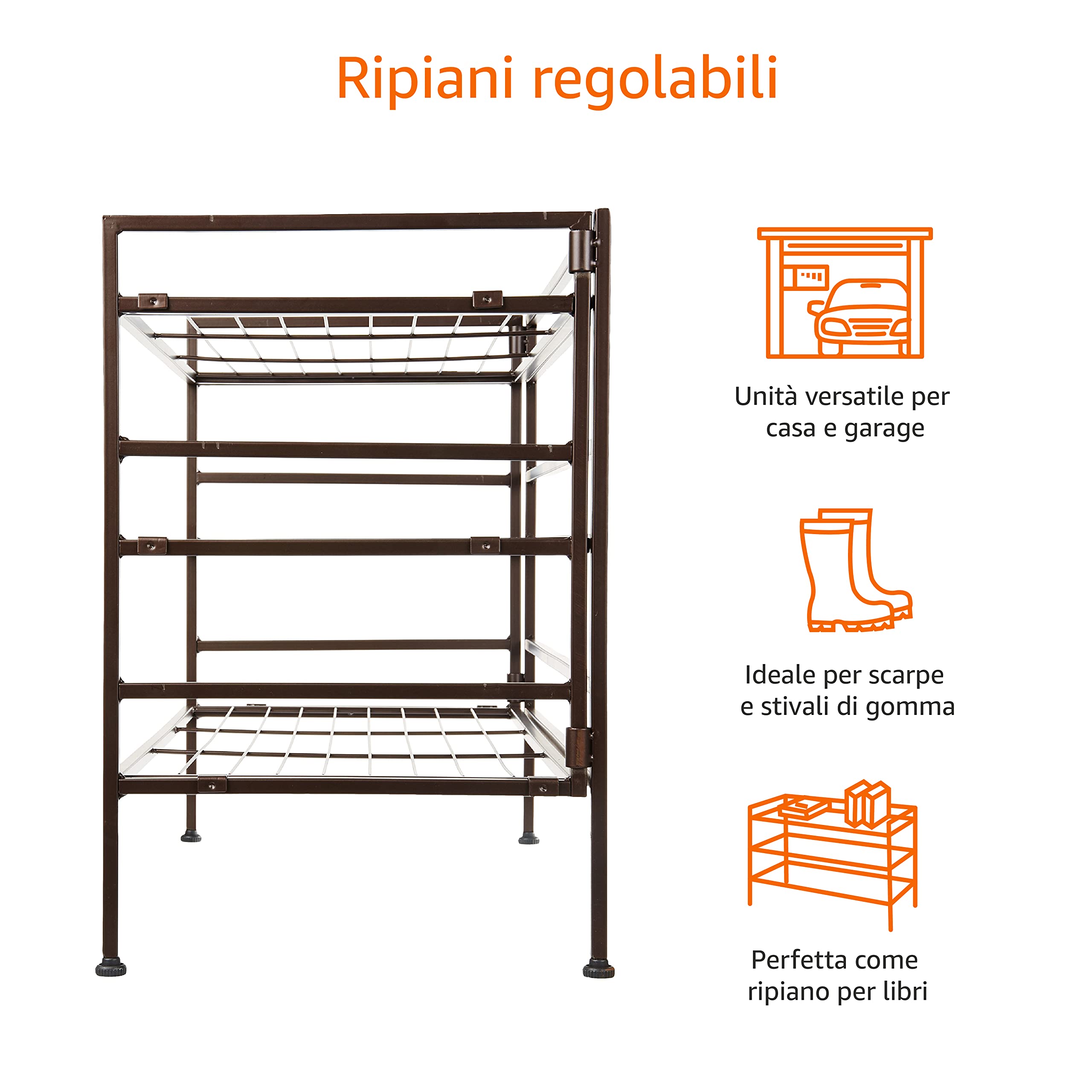 Amazon Basics Scarpiera 3 Ripiani 9 Paia Marrone 68x32x47,5 cm
