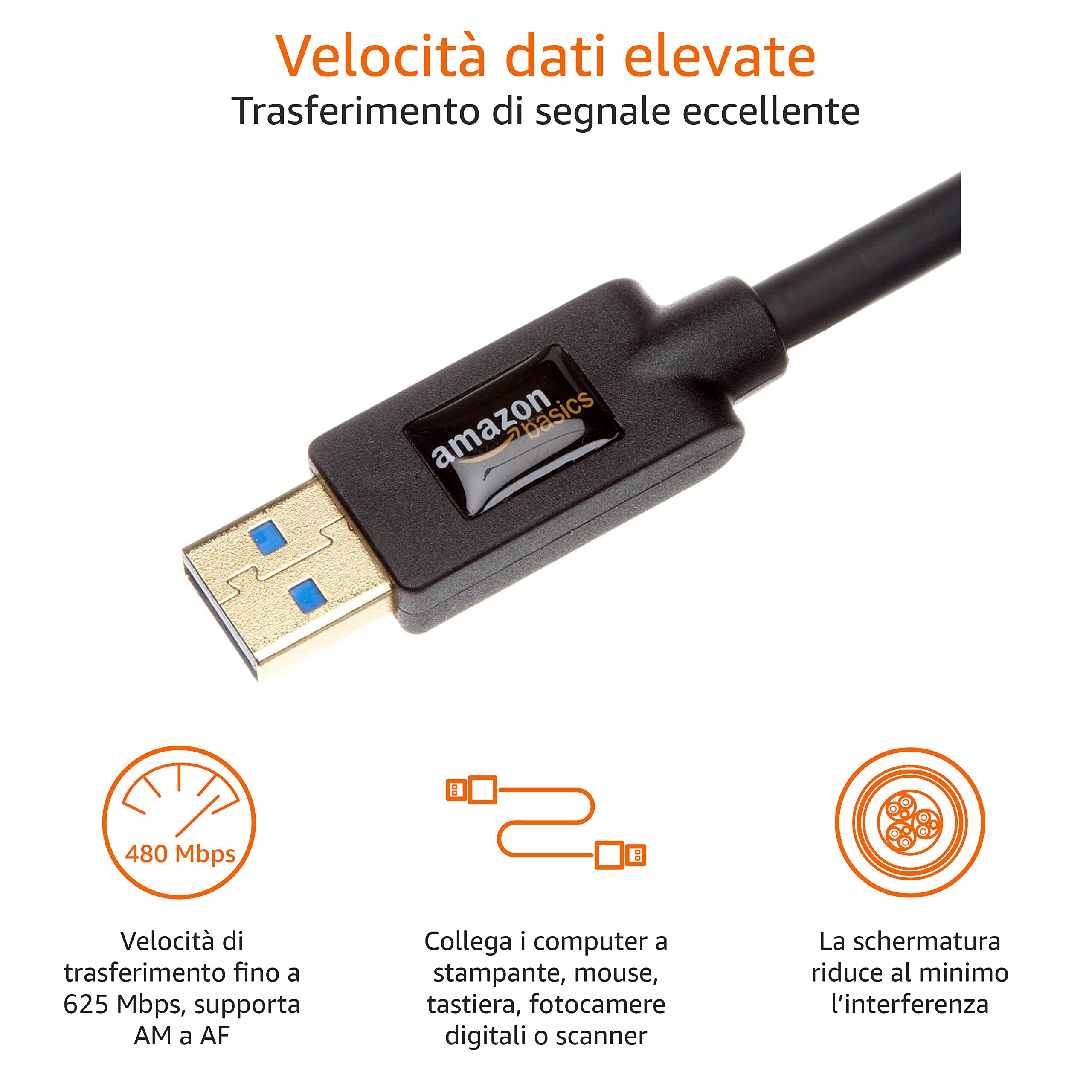 Amazon Basics Cavo Prolunga USB 3.0 3m Nero 4,8Gbps