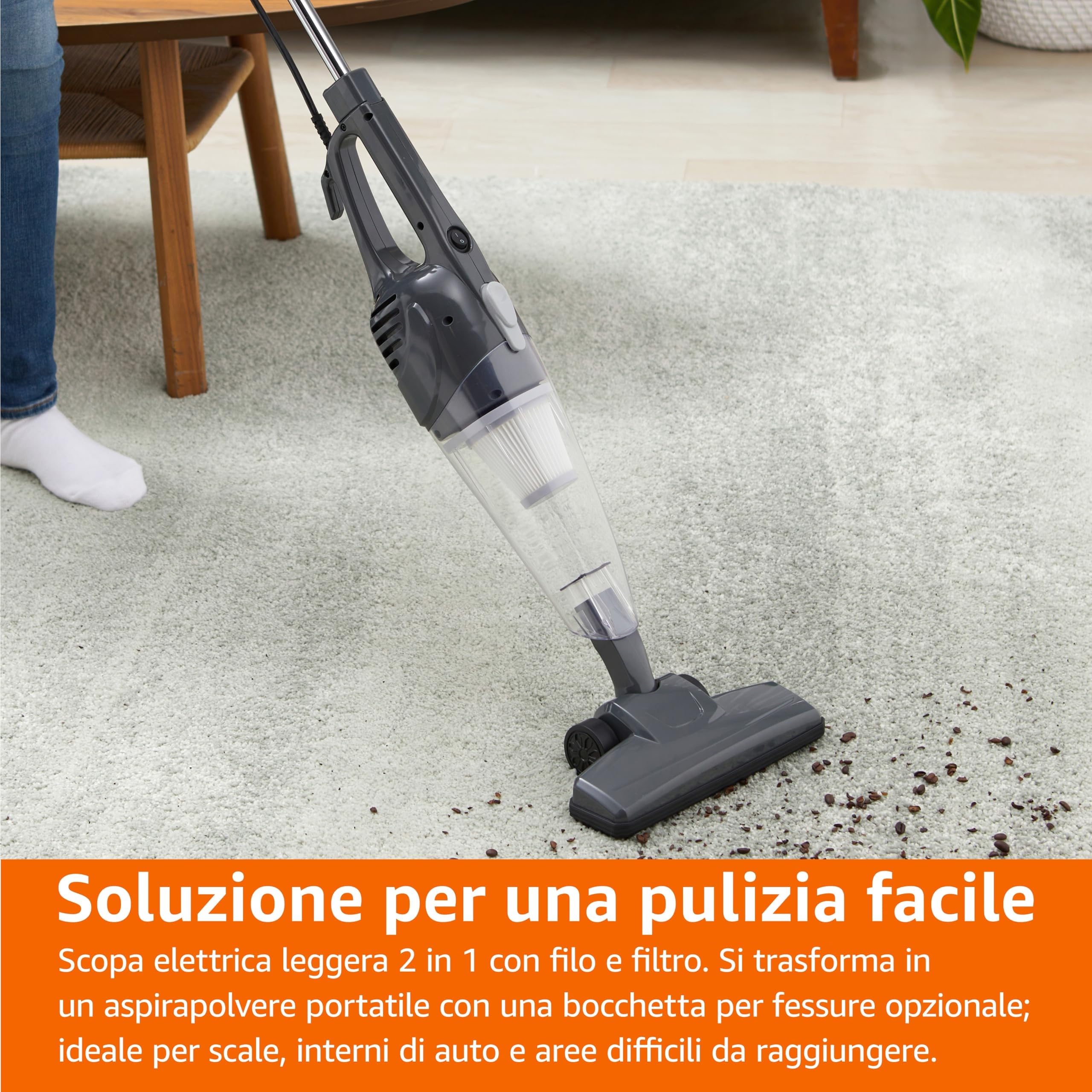 Amazon Basics Scopa Elettrica con Filo 2-in-1 13 kPa Nera