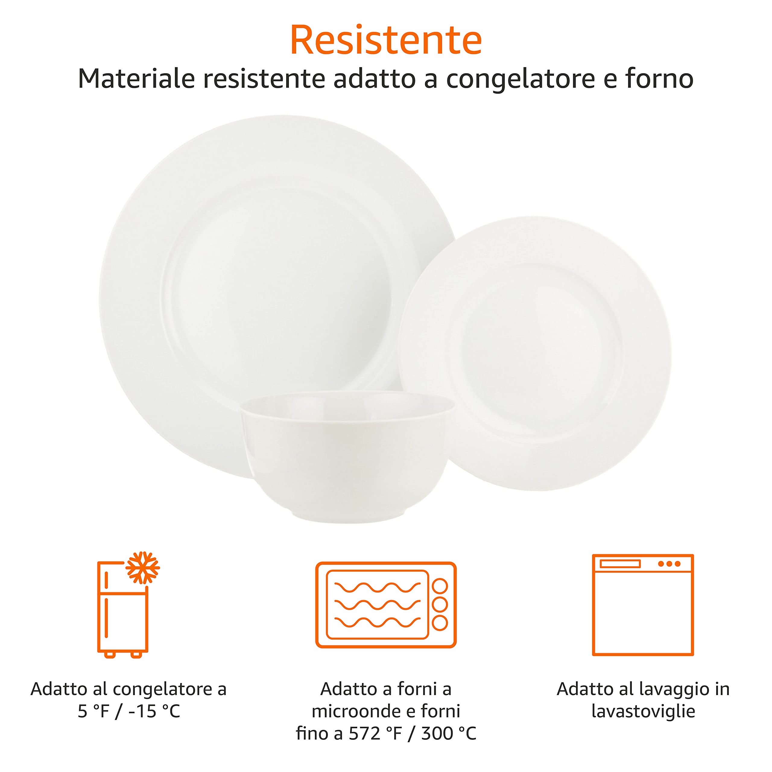 Amazon Basics Servizio Piatti 18 Pezzi Bianco 6 Persone