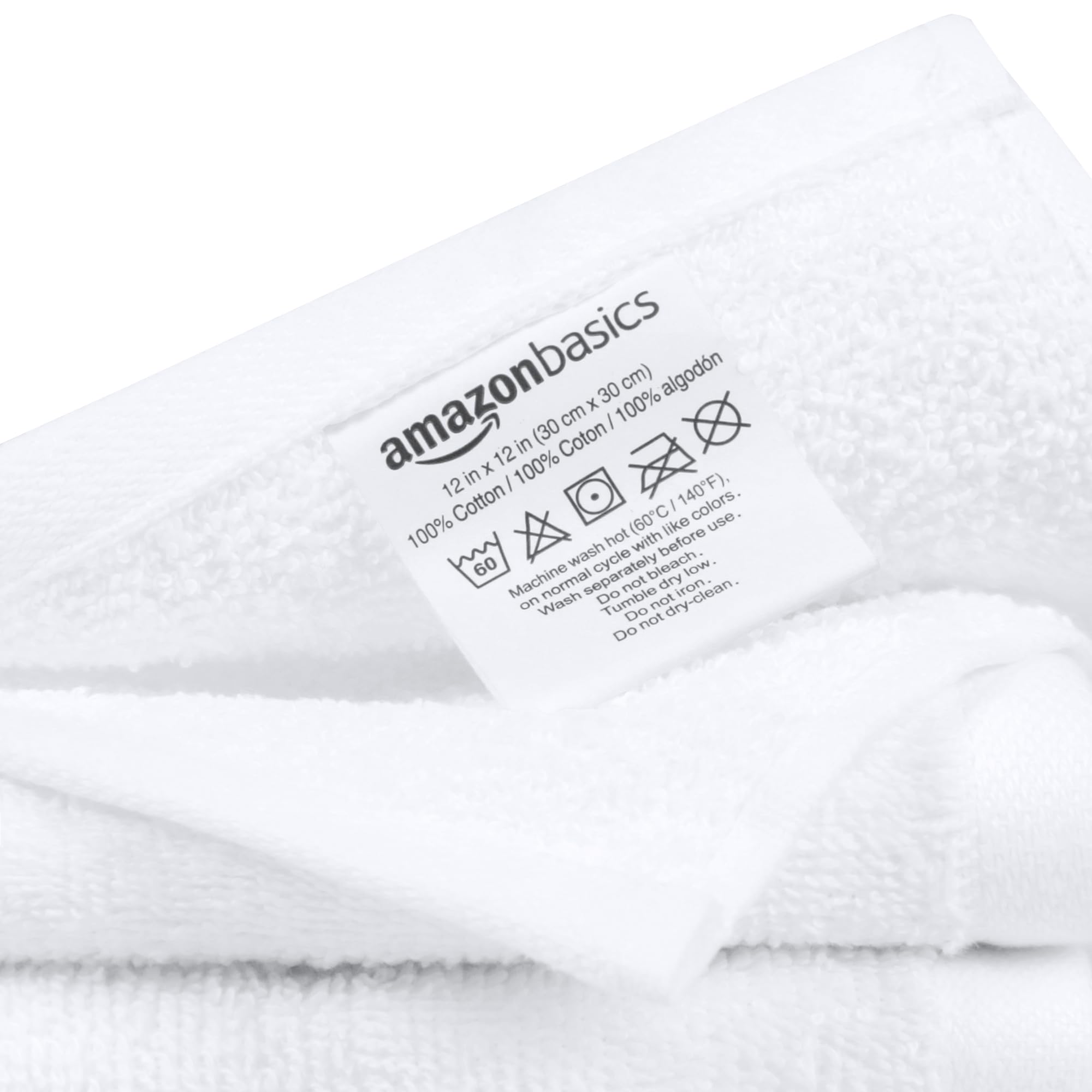 AmazonBasics asciugamani viso spugna cotone 30x30 bianchi 24 pezzi
