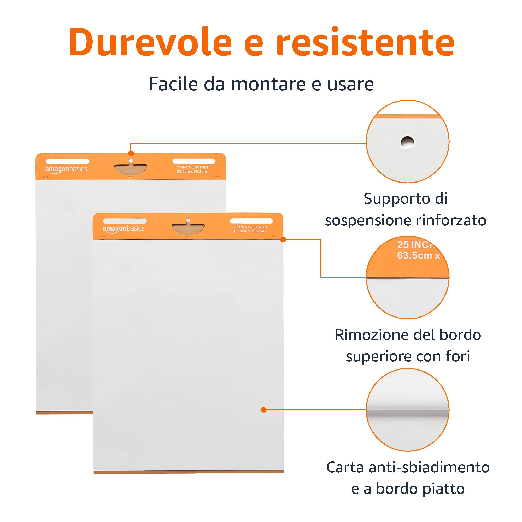 AmazonBasics Blocchi Fogli Ribaltabili 63,5x76,2 cm 2 Pezzi Bianchi