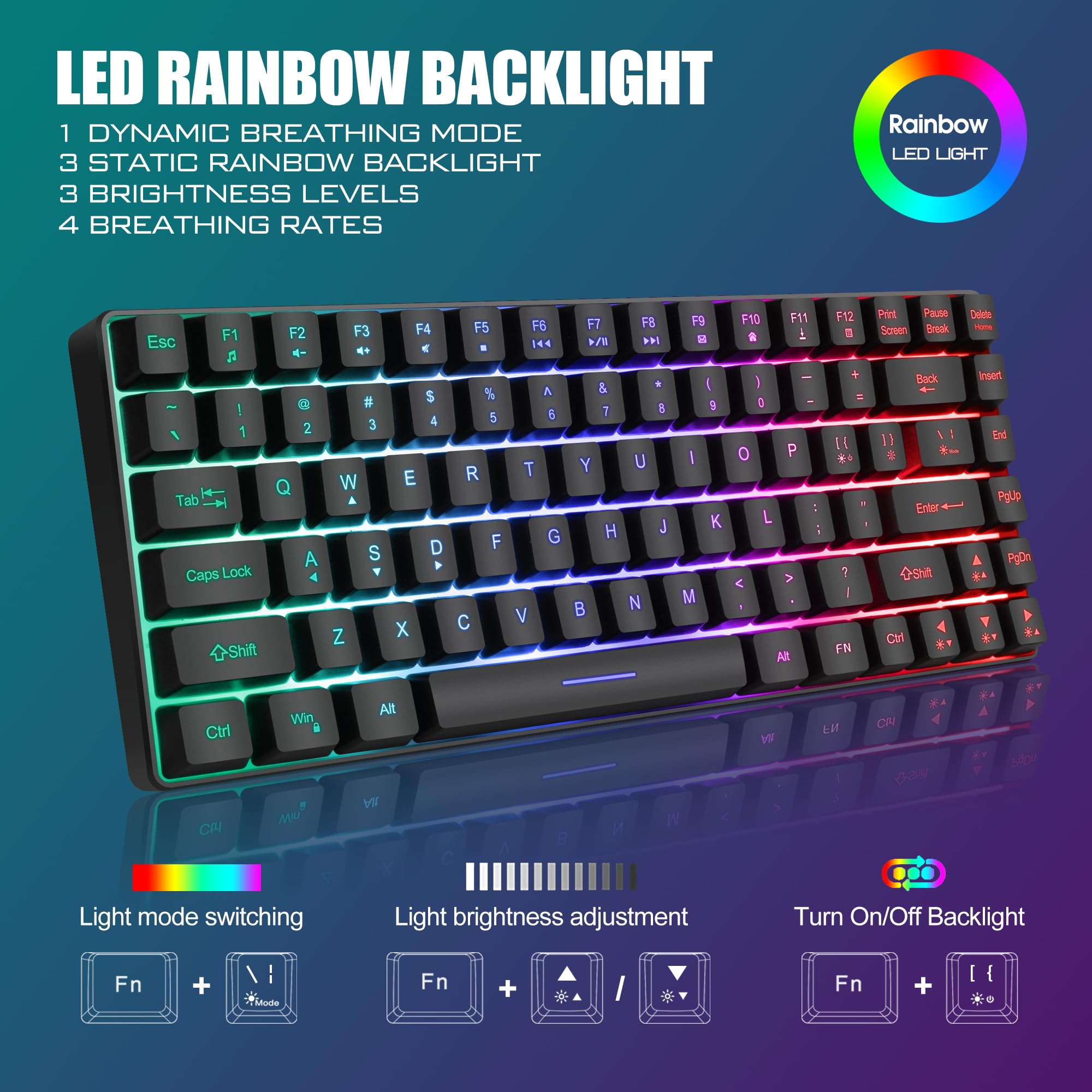 RedThunder K84 combo tastiera e mouse wireless 75% retroilluminati UK