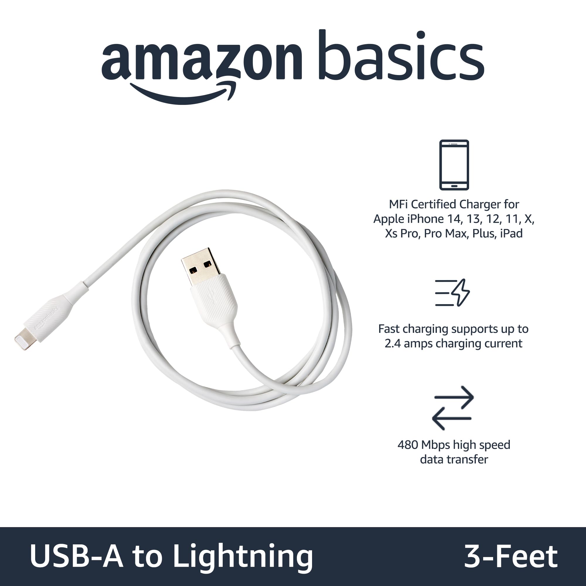 Amazon Basics cavo Lightning USB-A 0,9 m bianco MFi