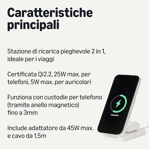 Amazon Basics Stazione Ricarica Wireless 2in1 25W Bianco