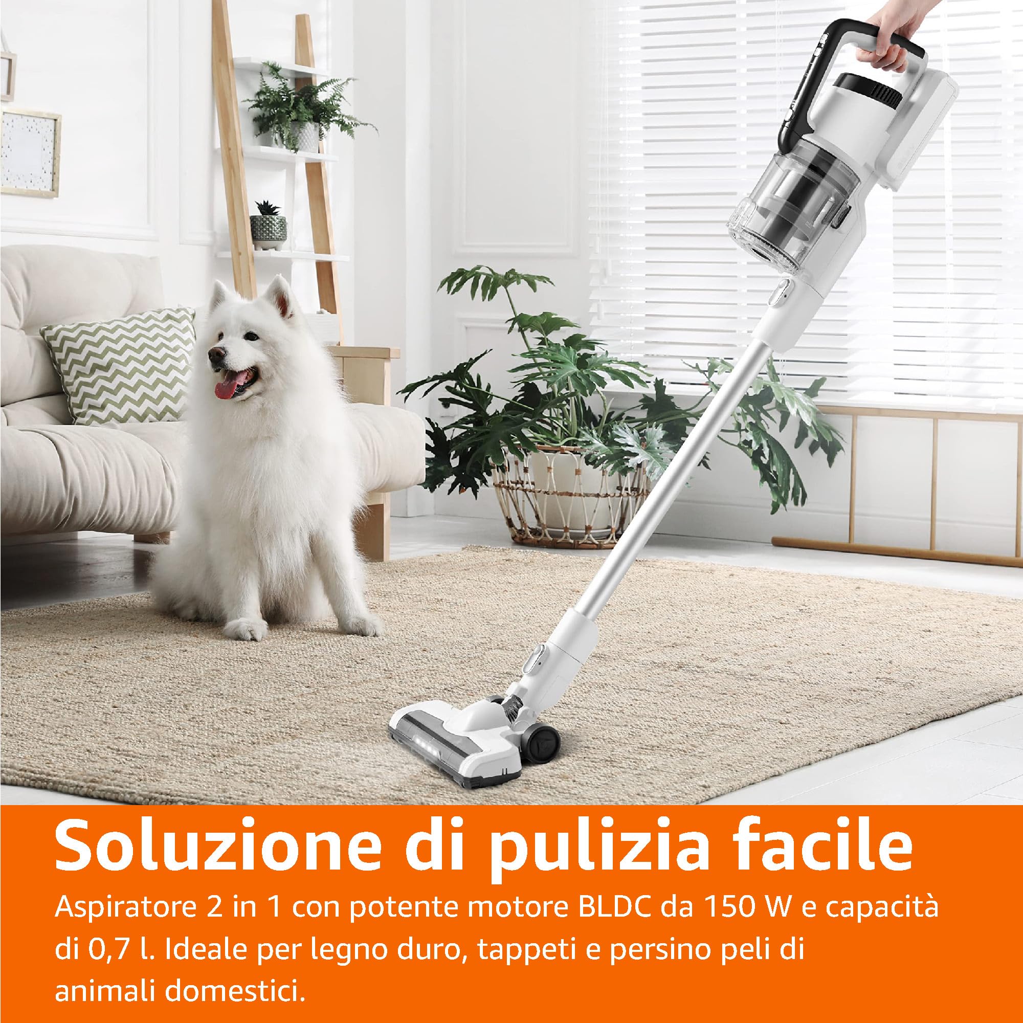 Amazon Basics Aspirapolvere Senza Fili 150W 0,7L Bianco Nero