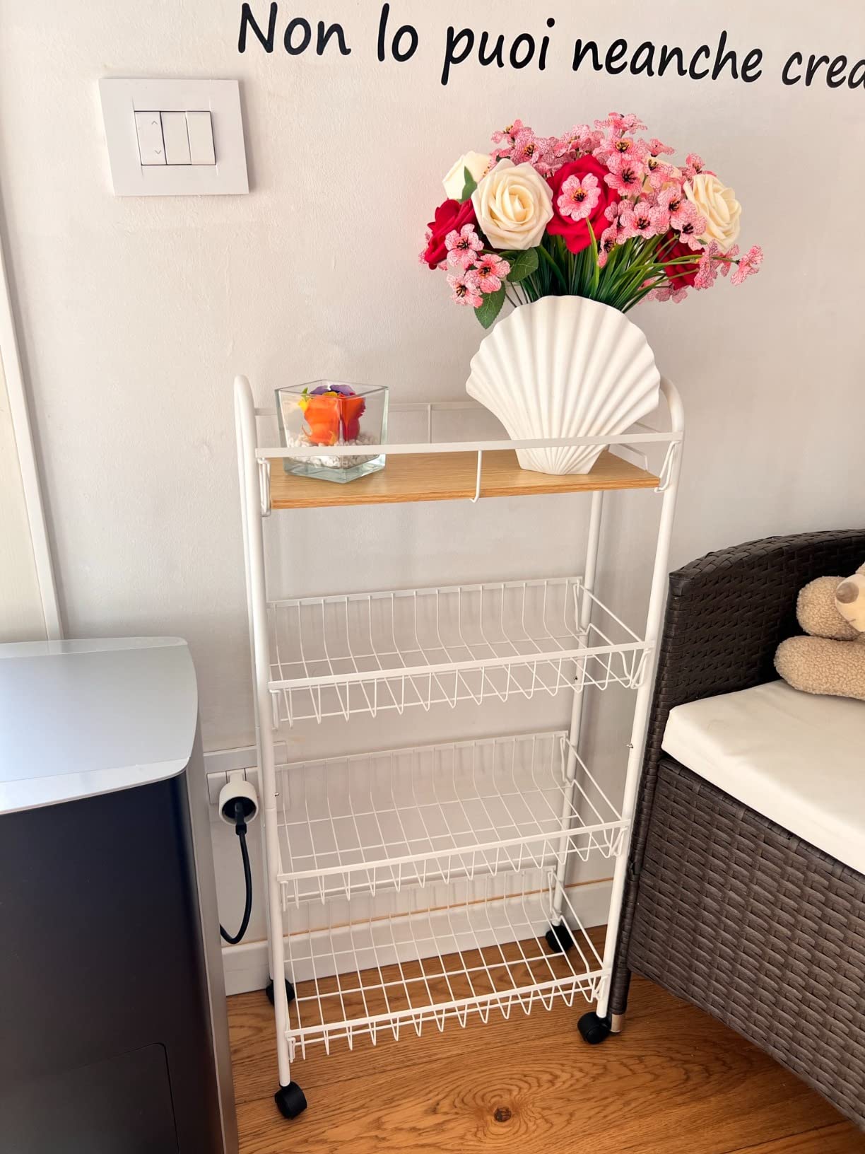 Amazon Basics carrello portavivande 4 ripiani bianco 41,5cm legno