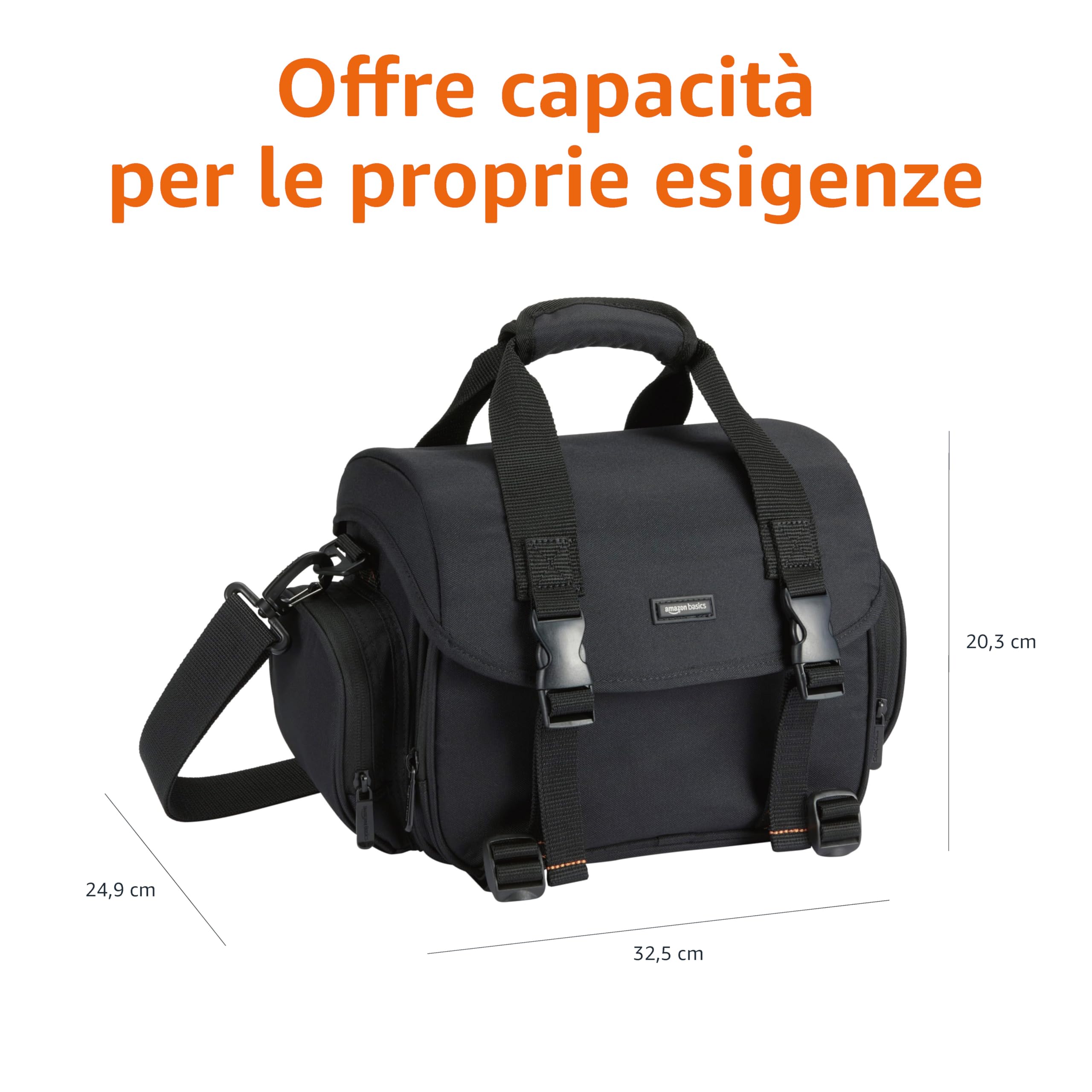 Amazon Basics Borsa Fotocamera SLR Grande Nero Grigio