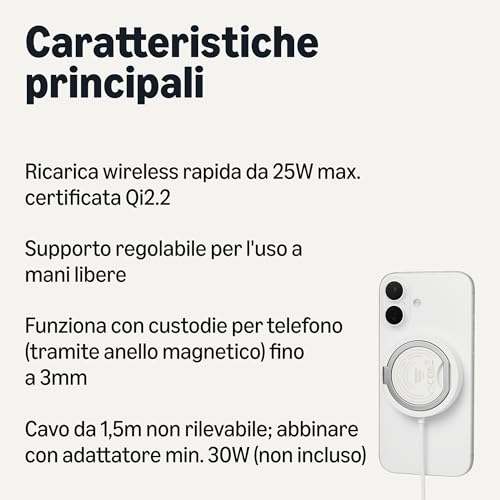 AmazonBasics Qi2.2 pad ricarica wireless magnetico 25W bianco supporto