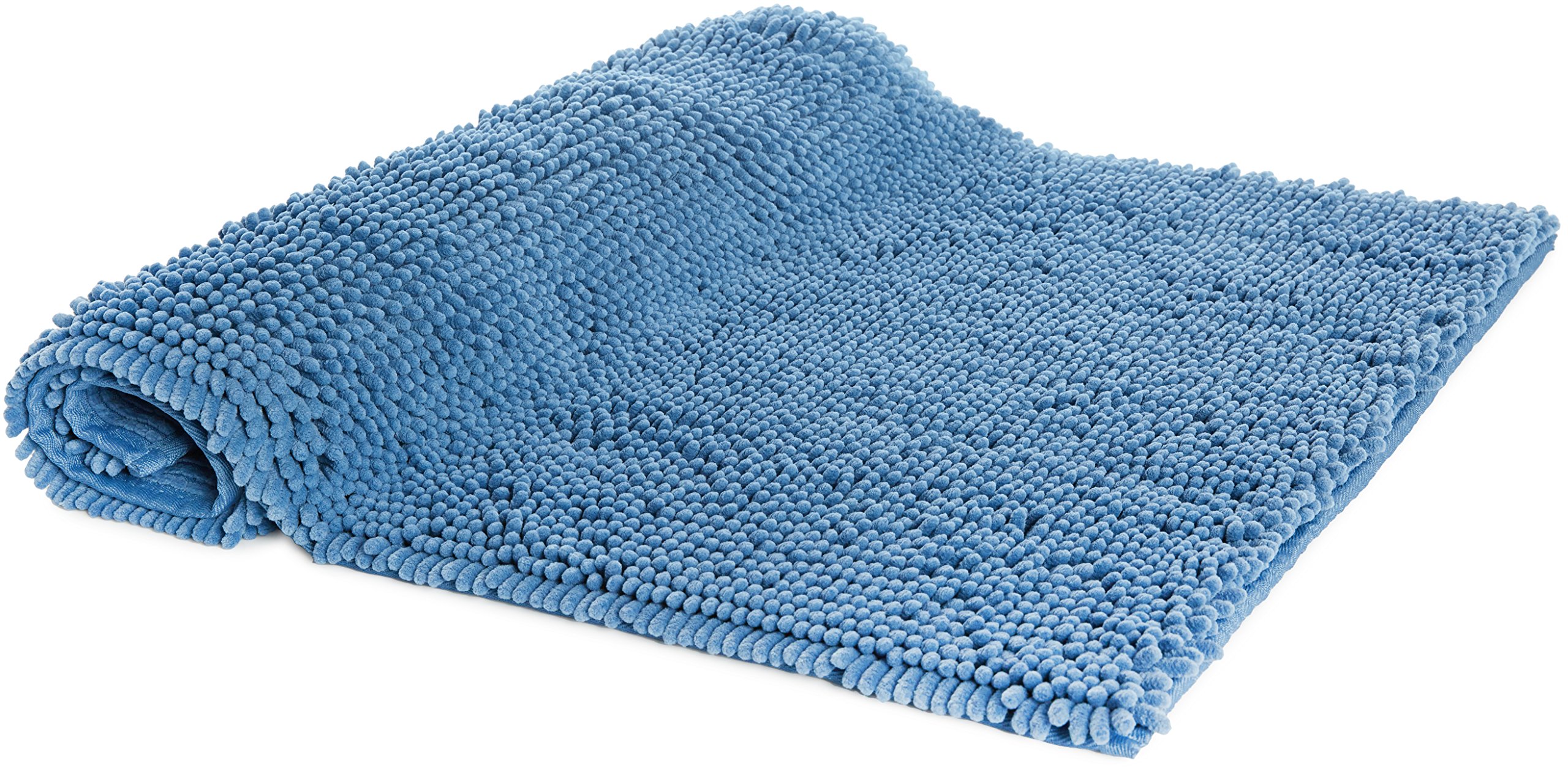 Amazon Basics Tappeto bagno microfibra pelo lungo blu lago 53x86