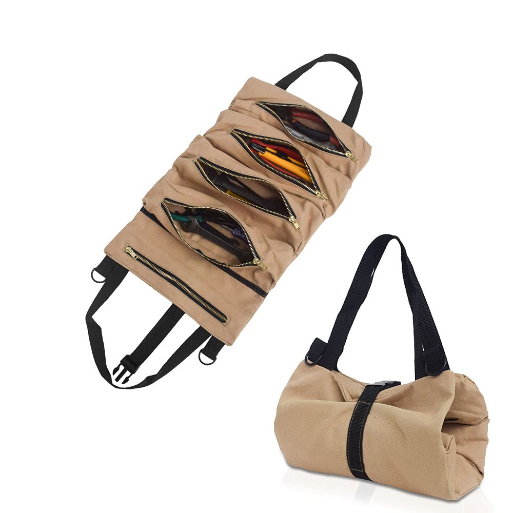 RealPlus Borsa Attrezzi Arrotolabile 5 Tasche Cachi Tela