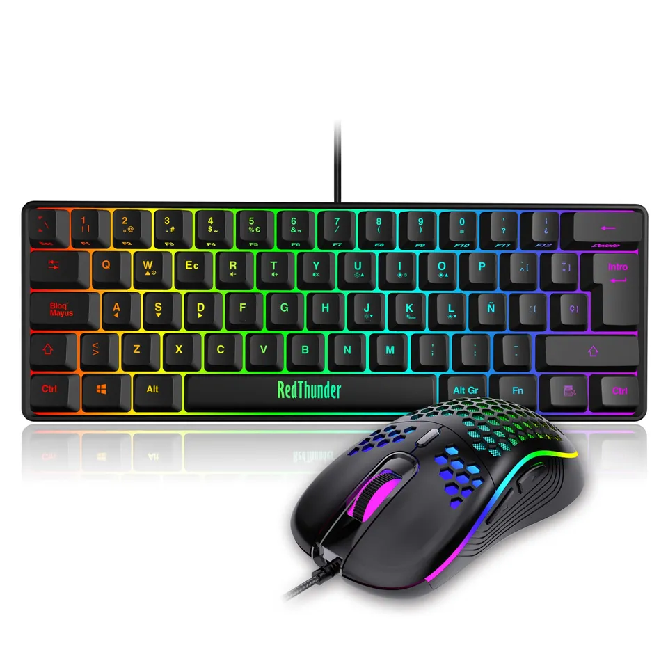 RedThunder K62 Kit Tastiera Mouse Gaming RGB 60% Nero 7200 DPI