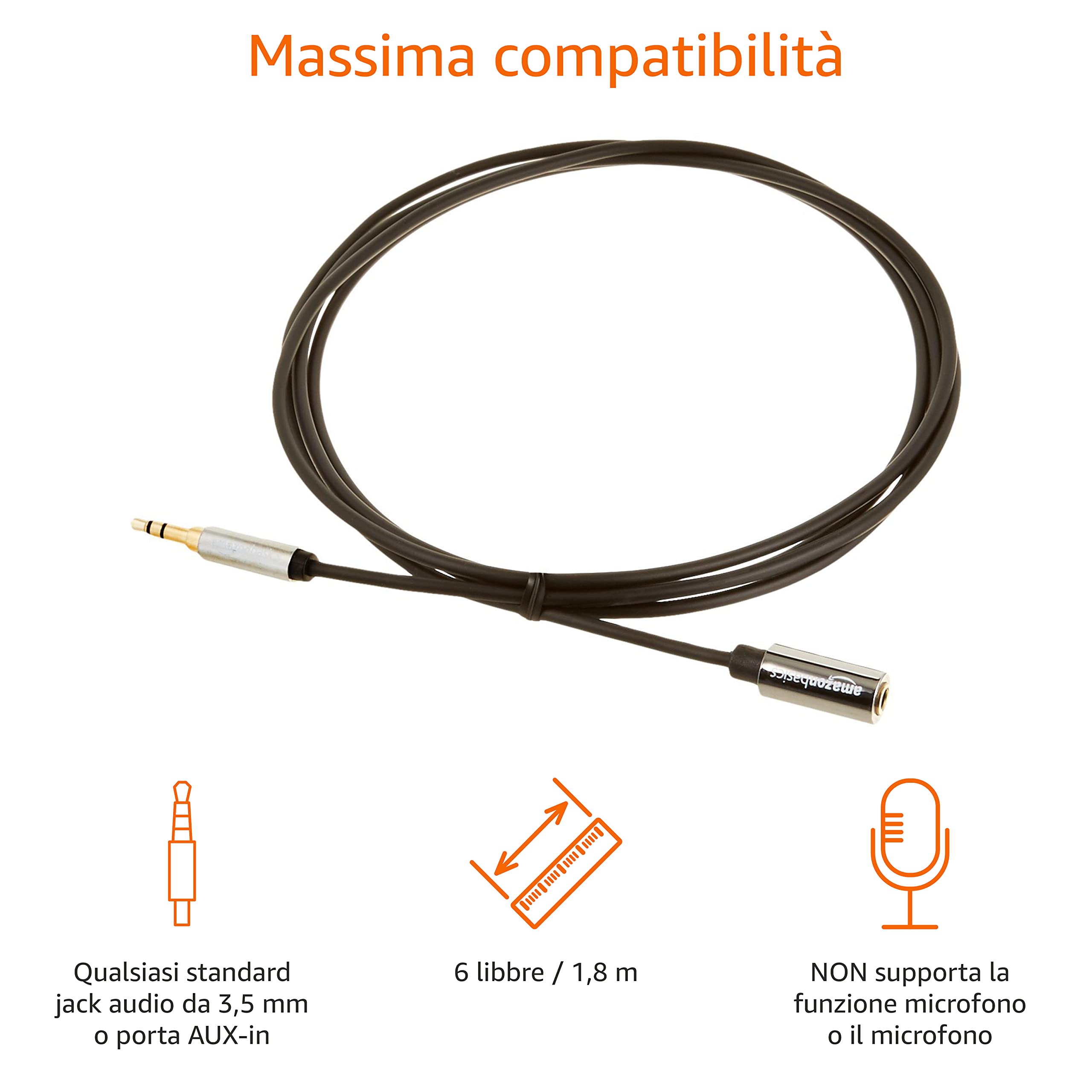 Amazon Basics Cavo Prolunga Audio Stereo 3,5 mm 1,8 m