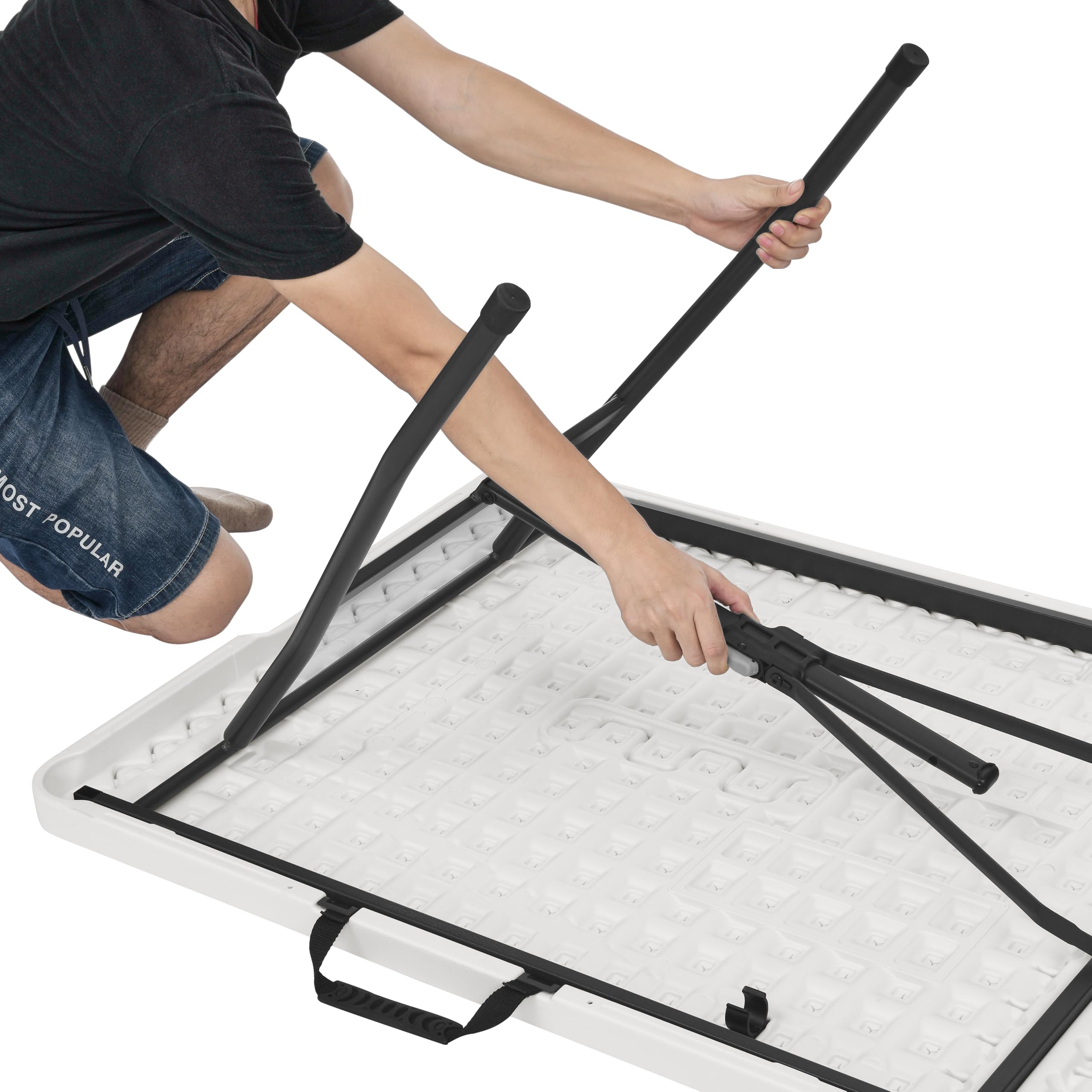 AmazonBasics Tavolo Pieghevole 182 cm Bianco con Maniglia