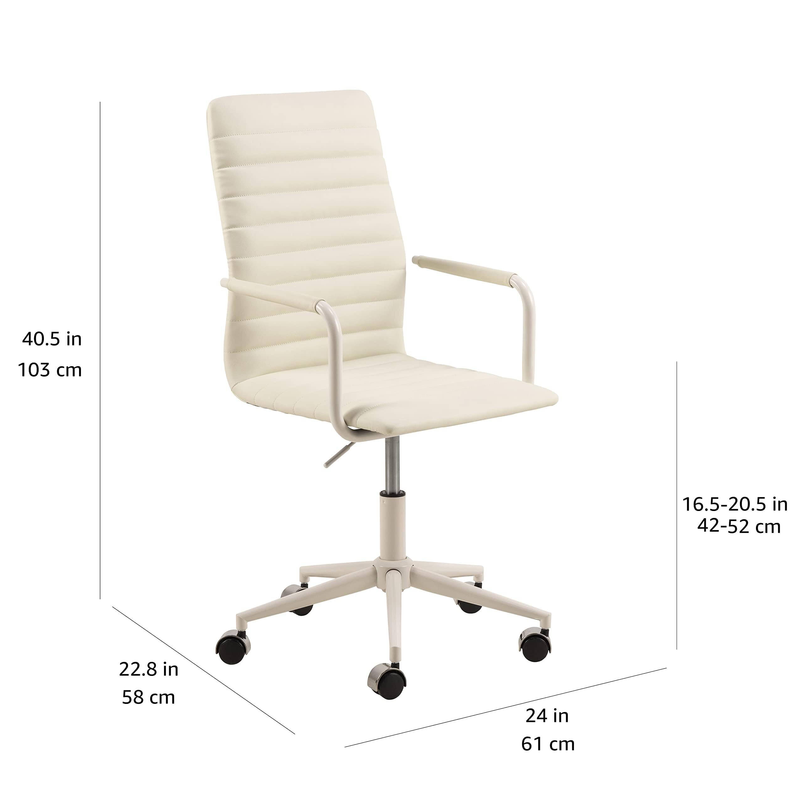 AmazonBasics Sedia Ufficio Ecopelle Bianca con Rotelle