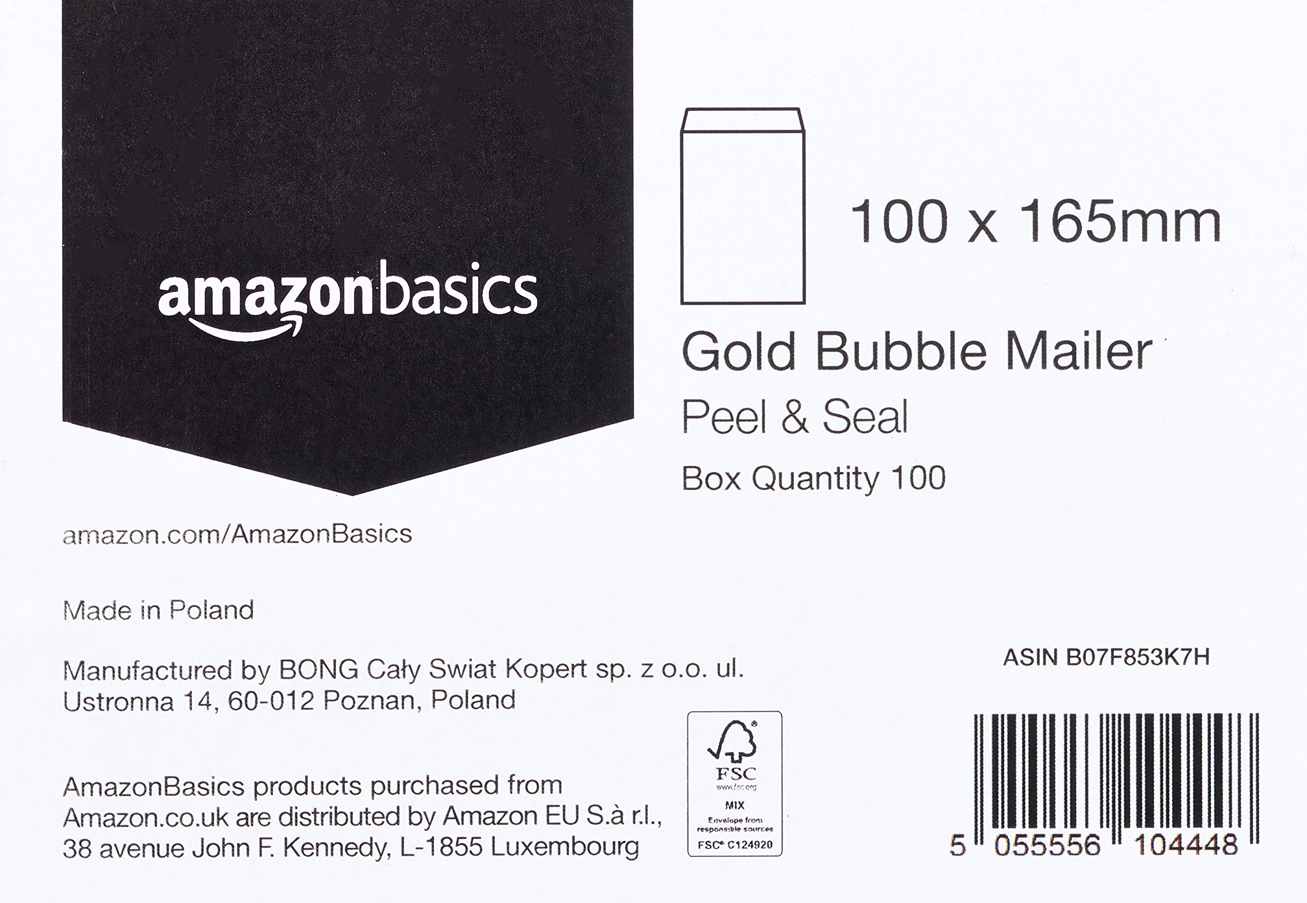 AmazonBasics Buste Imbottite Oro 100x165 mm 100 Pezzi