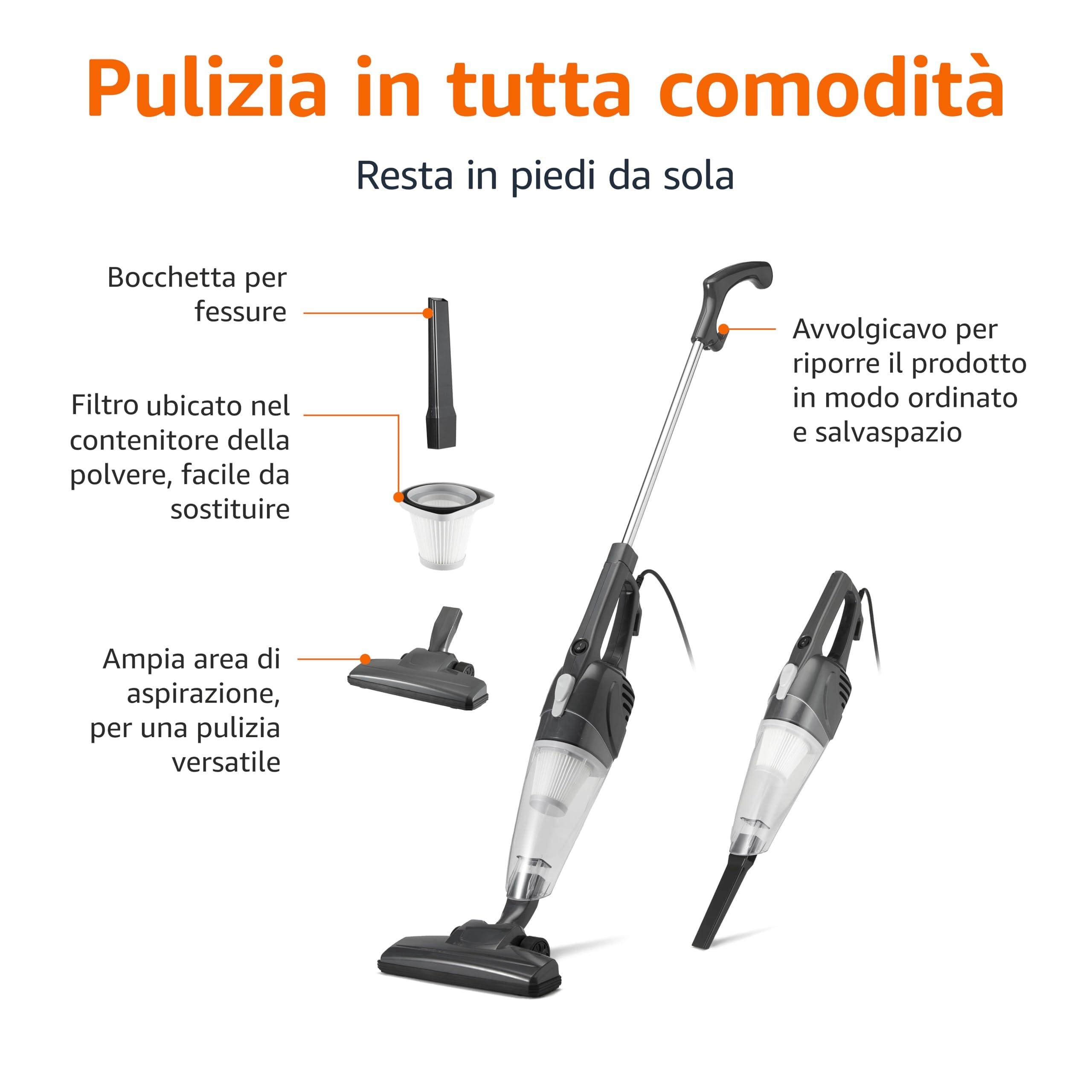 Amazon Basics Scopa Elettrica con Filo 2-in-1 13 kPa Nera