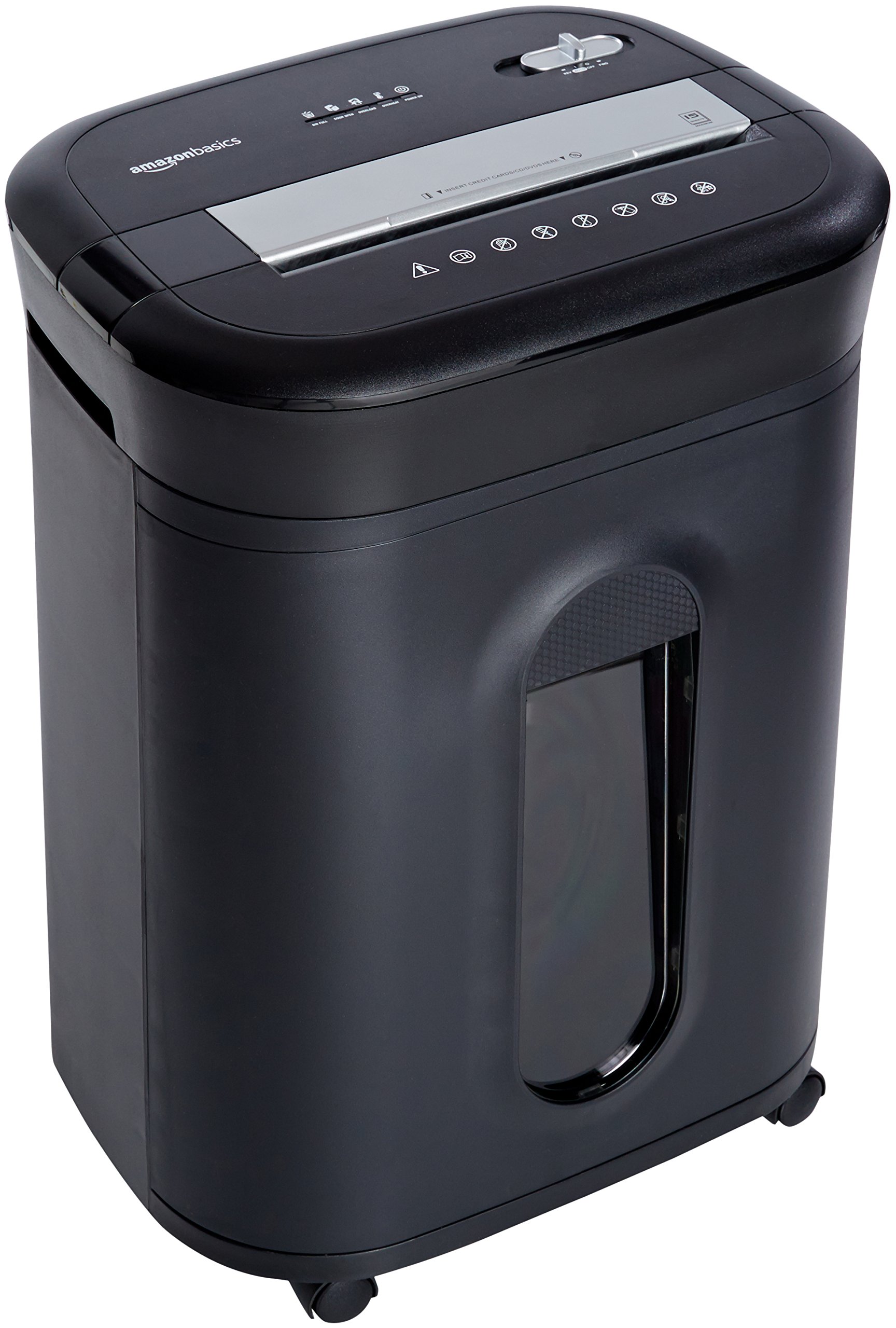 Amazon Basics Distruggidocumenti 15 Fogli P-4 Nero 22,7L con Ruote