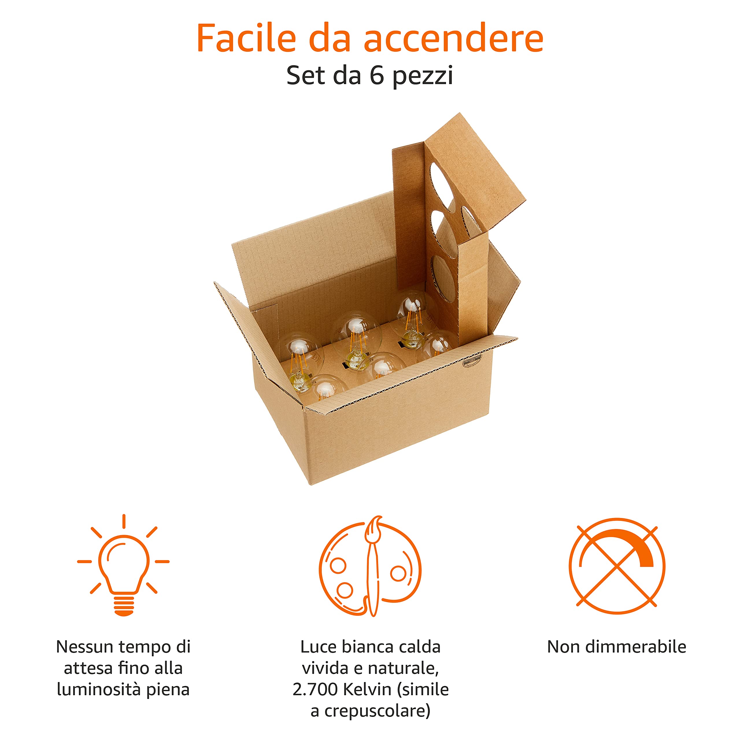 AmazonBasics lampadine LED E27 4,3W confezione 6 pezzi luce calda