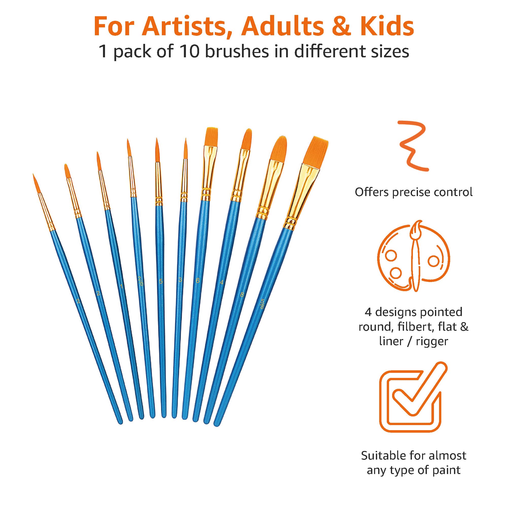 AmazonBasics Set 10 Pennelli Pittura Blu Acrilico