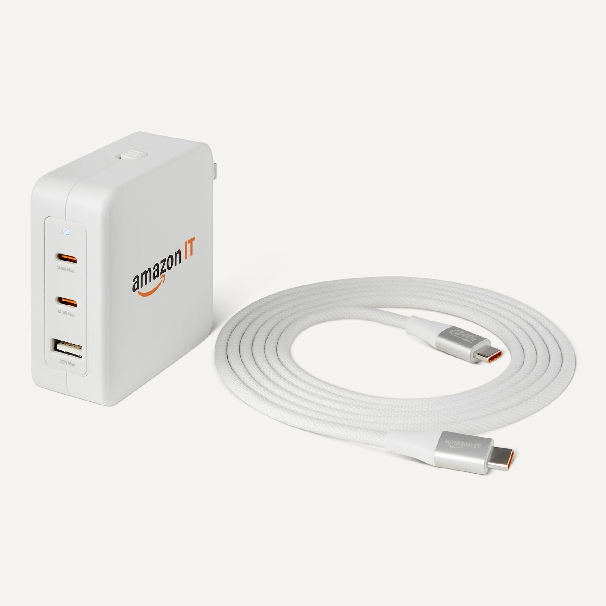 Amazon Basics Caricabatterie da Parete 140W con Cavo USB-C GaN 1 pz