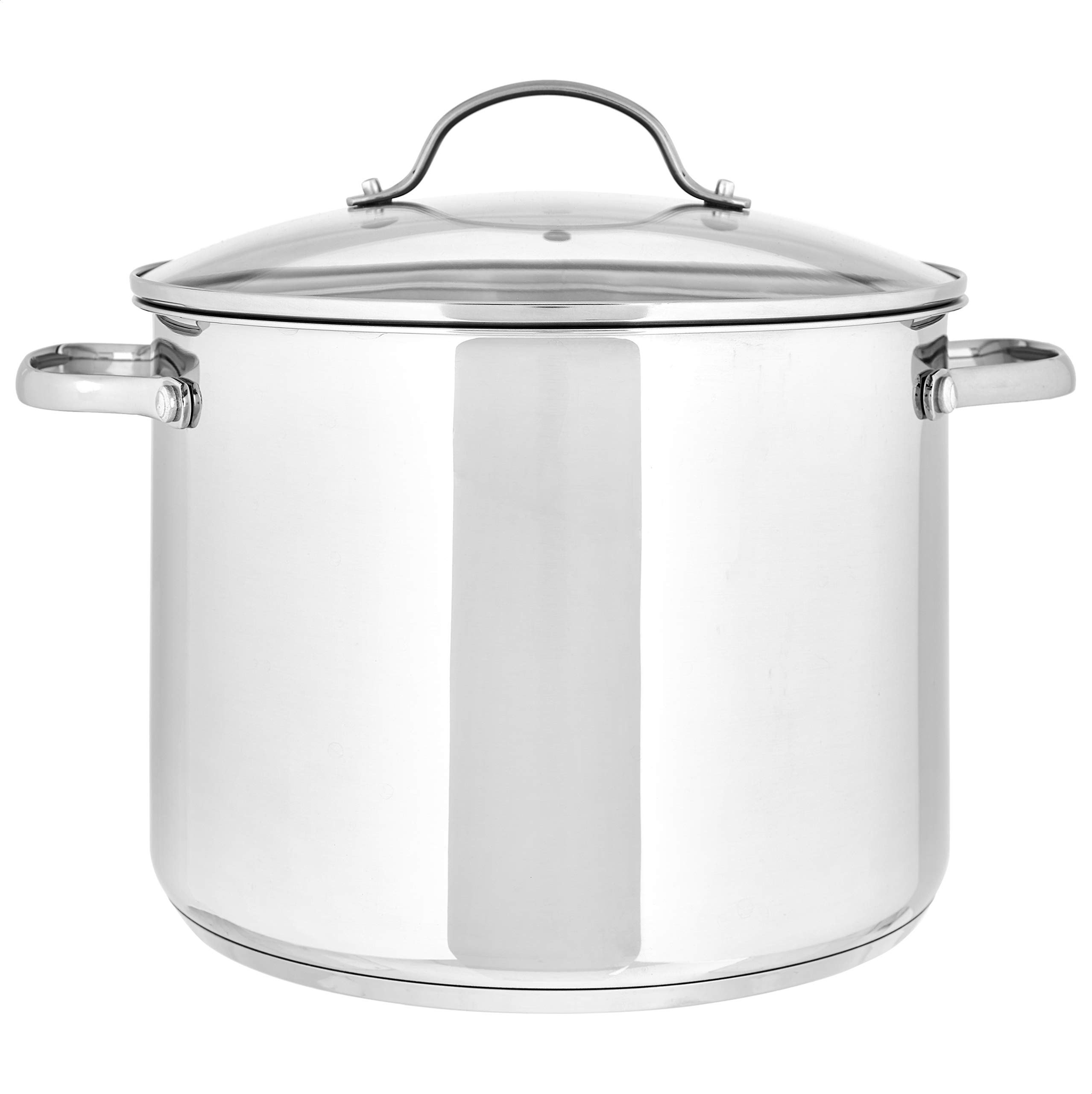 Amazon Basics Pentolone Acciaio Inox 7,6 L con Coperchio Vetro