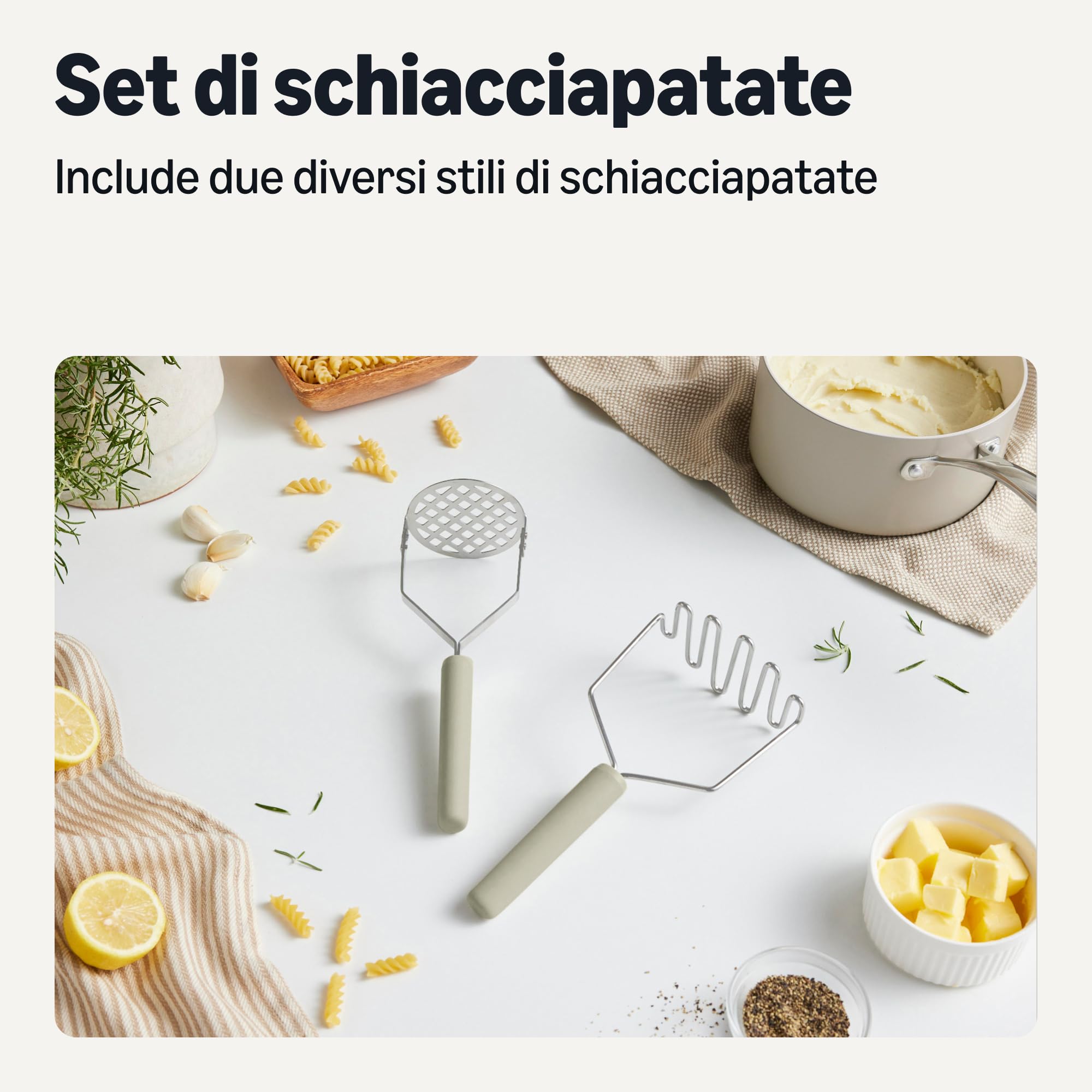 Amazon Basics Schiacciapatate Acciaio Inox Set 2 Pezzi