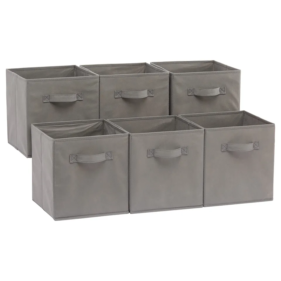 Amazon Basics Cubo Organizer Pieghevole Tessuto Grigio 27 cm 6 Pezzi