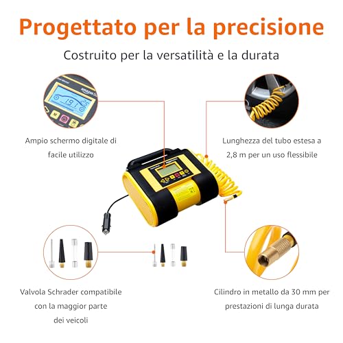 AmazonBasics Compressore Portatile 12V 150 PSI Nero con Manometro