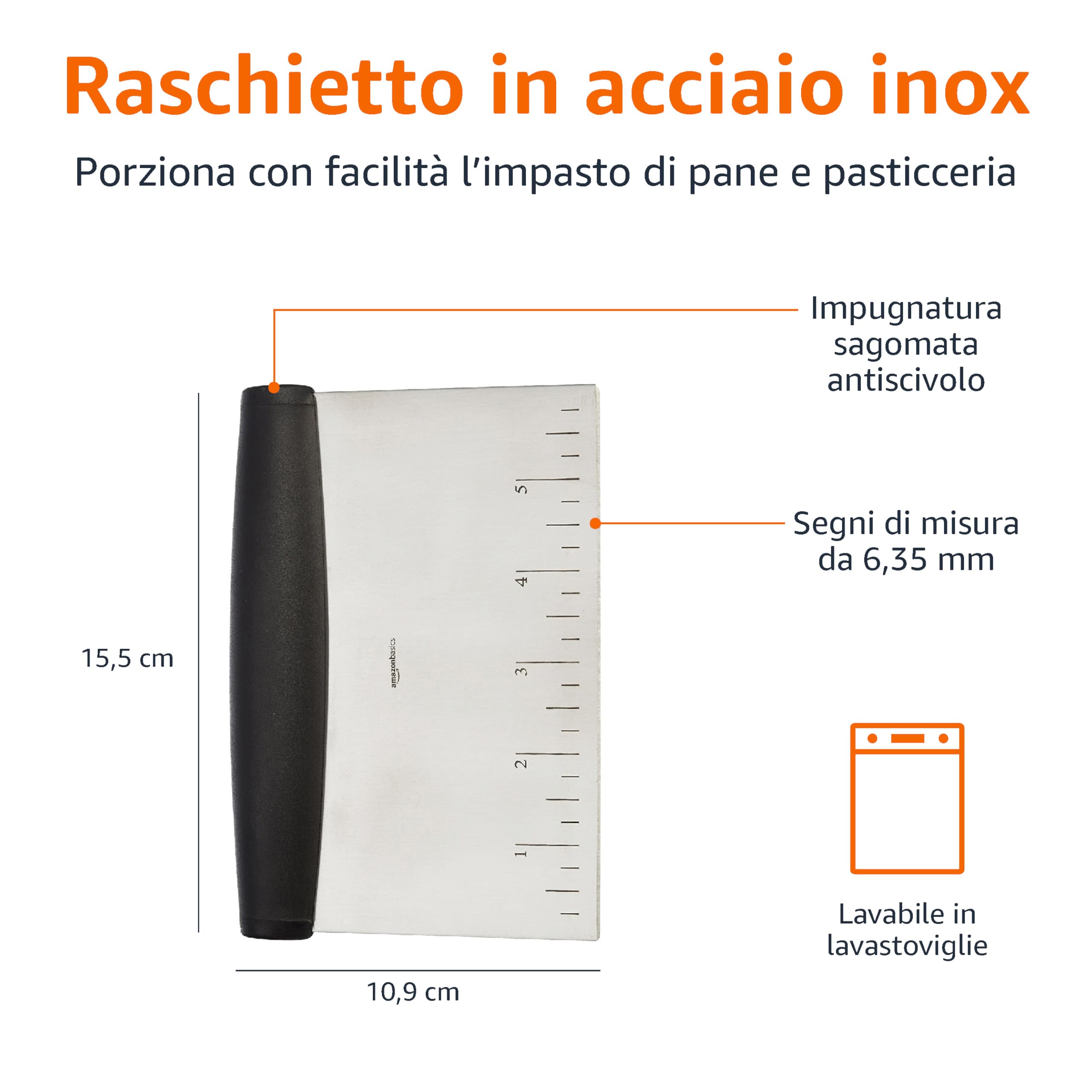 AmazonBasics raschietto tagliaimpasto acciaio inox 15 cm nero