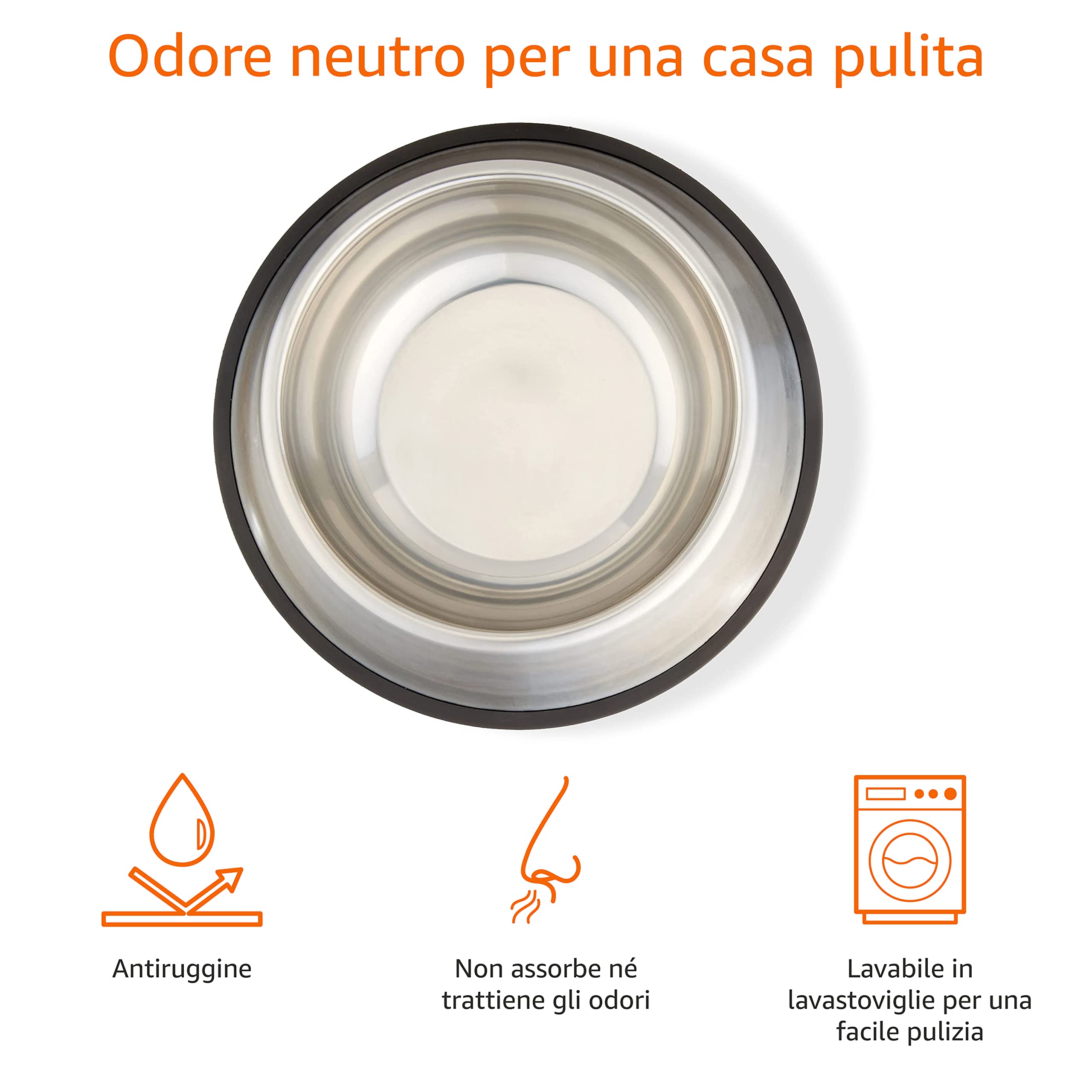 Amazon Basics Ciotola Cane Acciaio Inox 1000ml Confezione 2 Pezzi