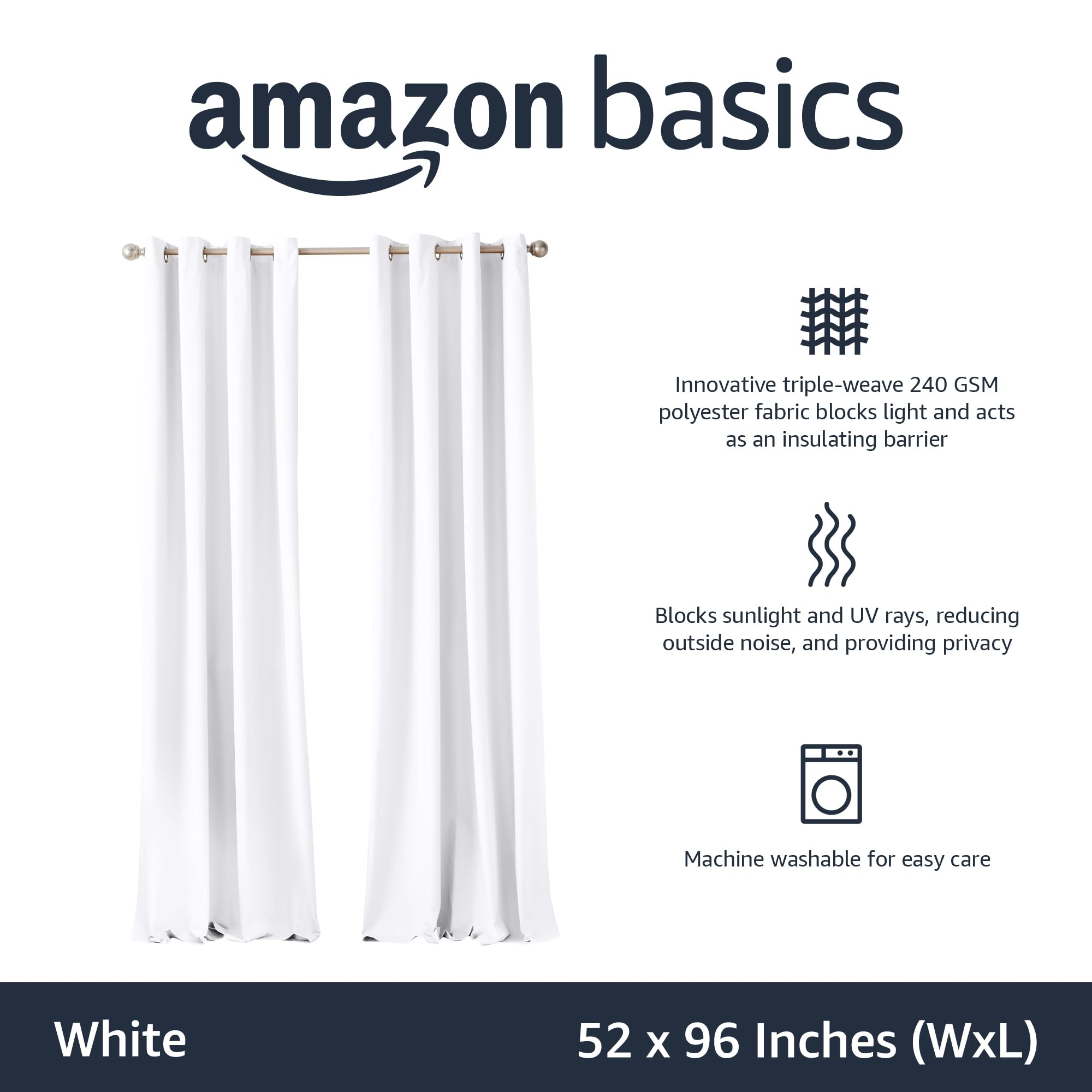 Amazon Basics Tende Oscuranti 132x244 cm Bianche 2 Pezzi