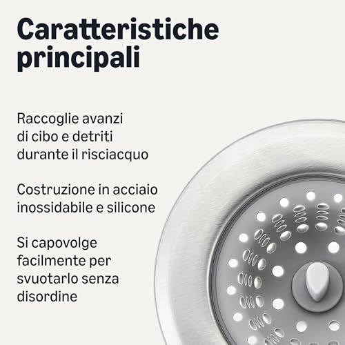 Amazon Basics Filtro Lavello Cucina Acciaio Silicone Grigio 2 Pezzi