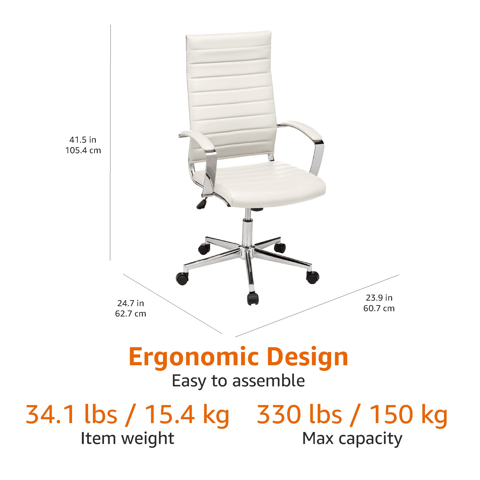 AmazonBasics Sedia Ufficio Schienale Alto Bianca 150kg