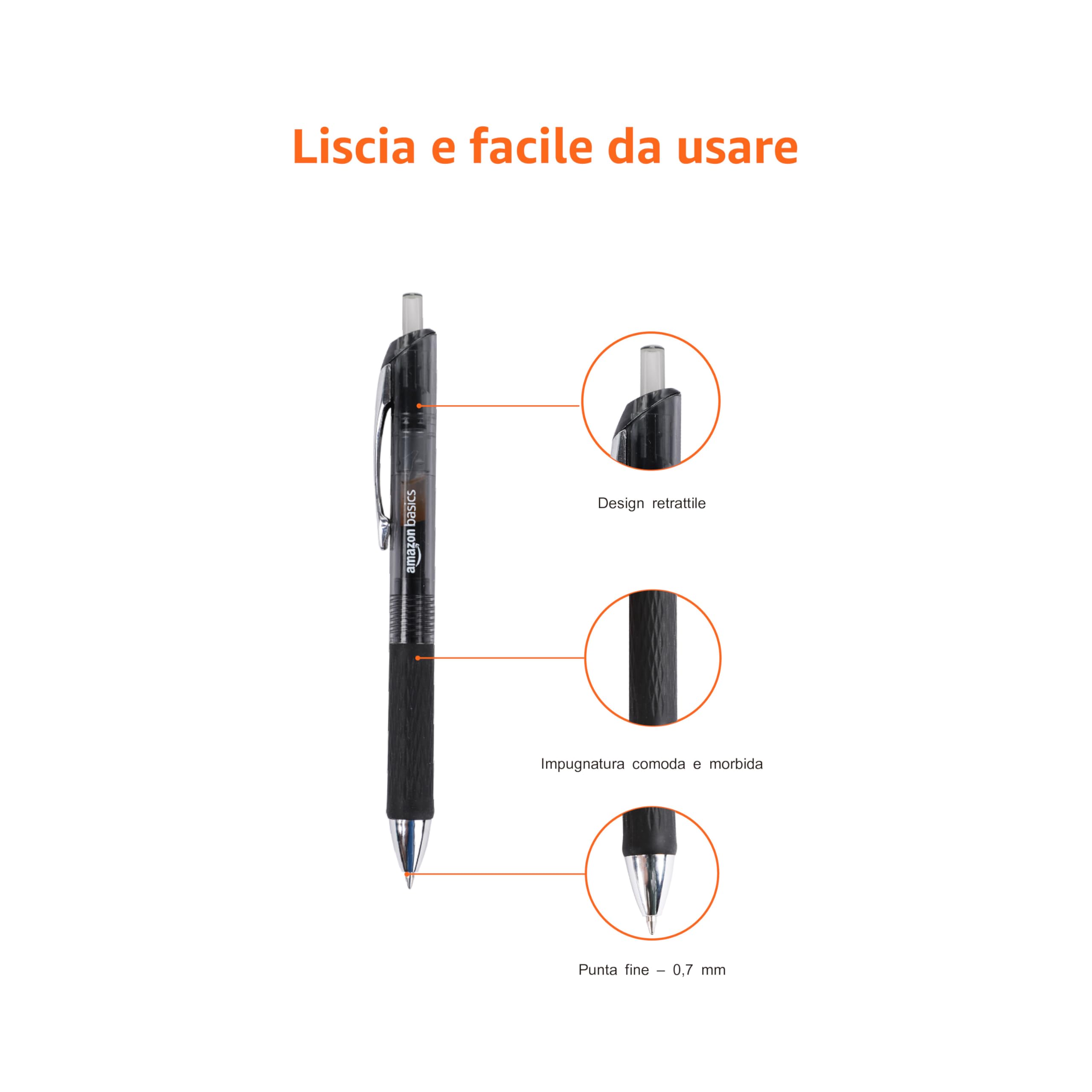 Amazon Basics Penne Gel Nere 12 Pezzi Punta 0,7 mm