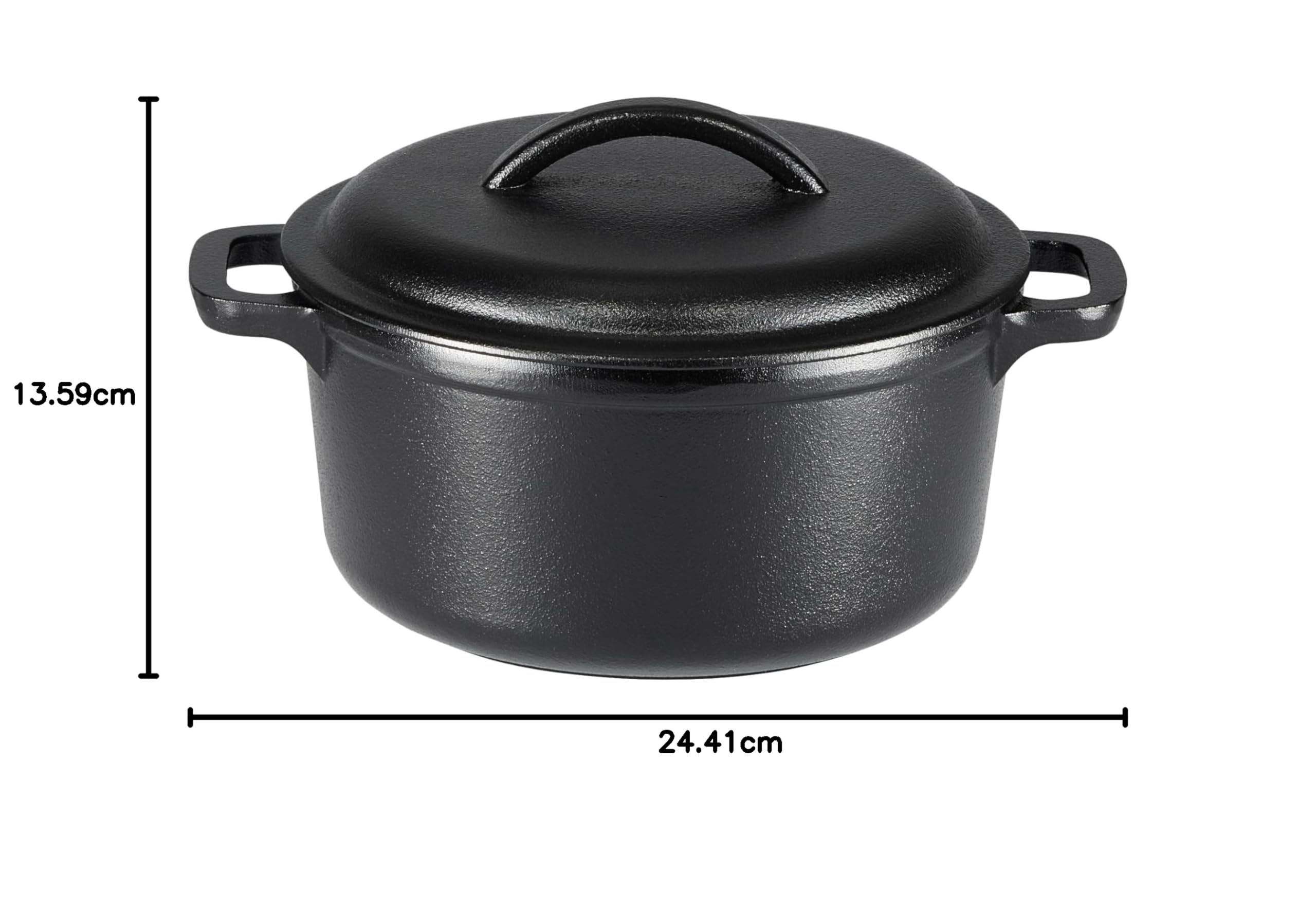 AmazonBasics Casseruola Ghisa 1,89 L Nera Doppio Manico